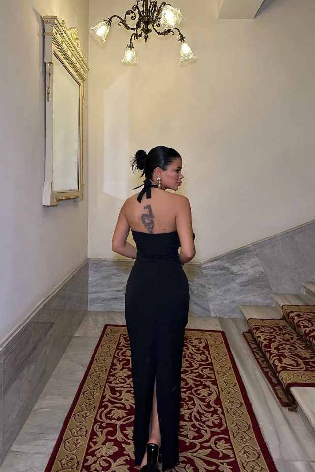 Picture of Black Rose Detail Binding Dress