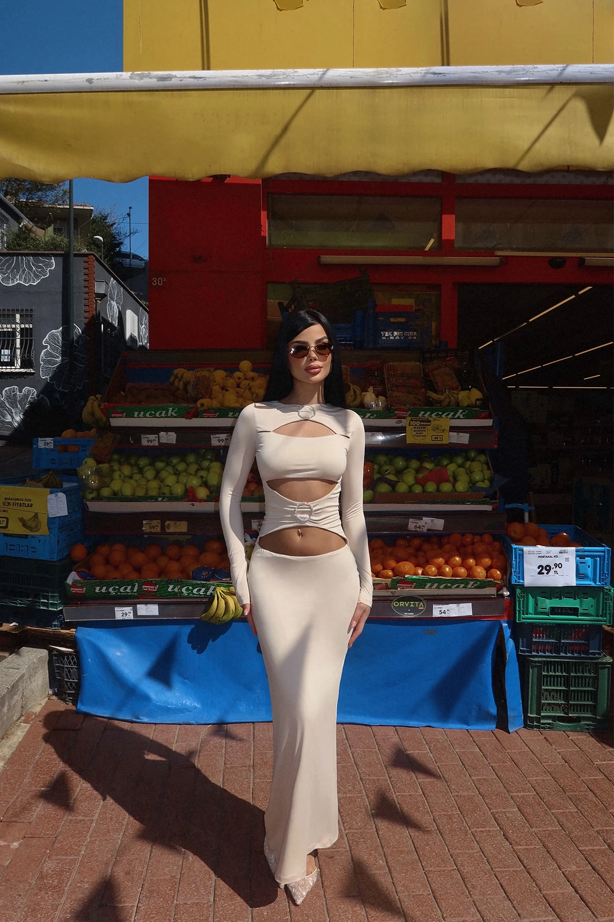 Picture of Cream Ring Detail Long Dress