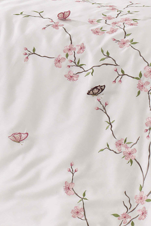 Picture of Butterfly 3d Nakışlı Pamuk Saten Nevresim Takımı Krem Pudra