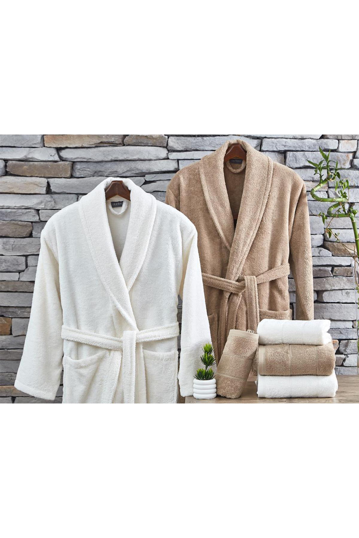 Picture of Peren 6 Lı Penye Pamuk Bornoz Seti Krem Bej