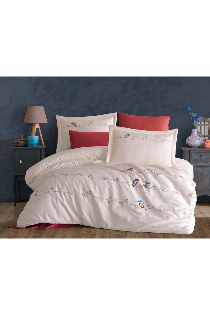 Picture of Vogel Nakışlı %100 Pamuk Saten Çift Kişilik Nevresim Takımı Şampanya