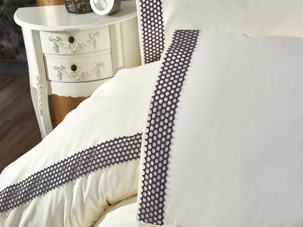 Picture of Tomira Dantelli 6 Parça Çift Kişilik Nevresim Takımı Krem Antrasit