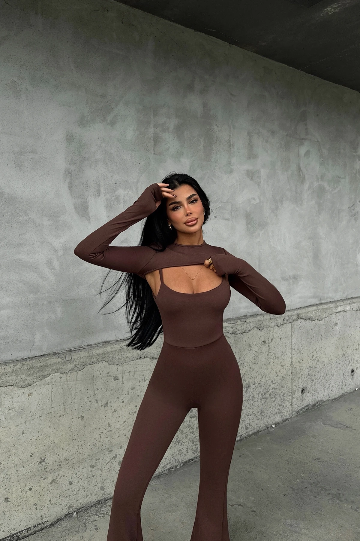 Picture of Brown Window Detail Jumpsuit