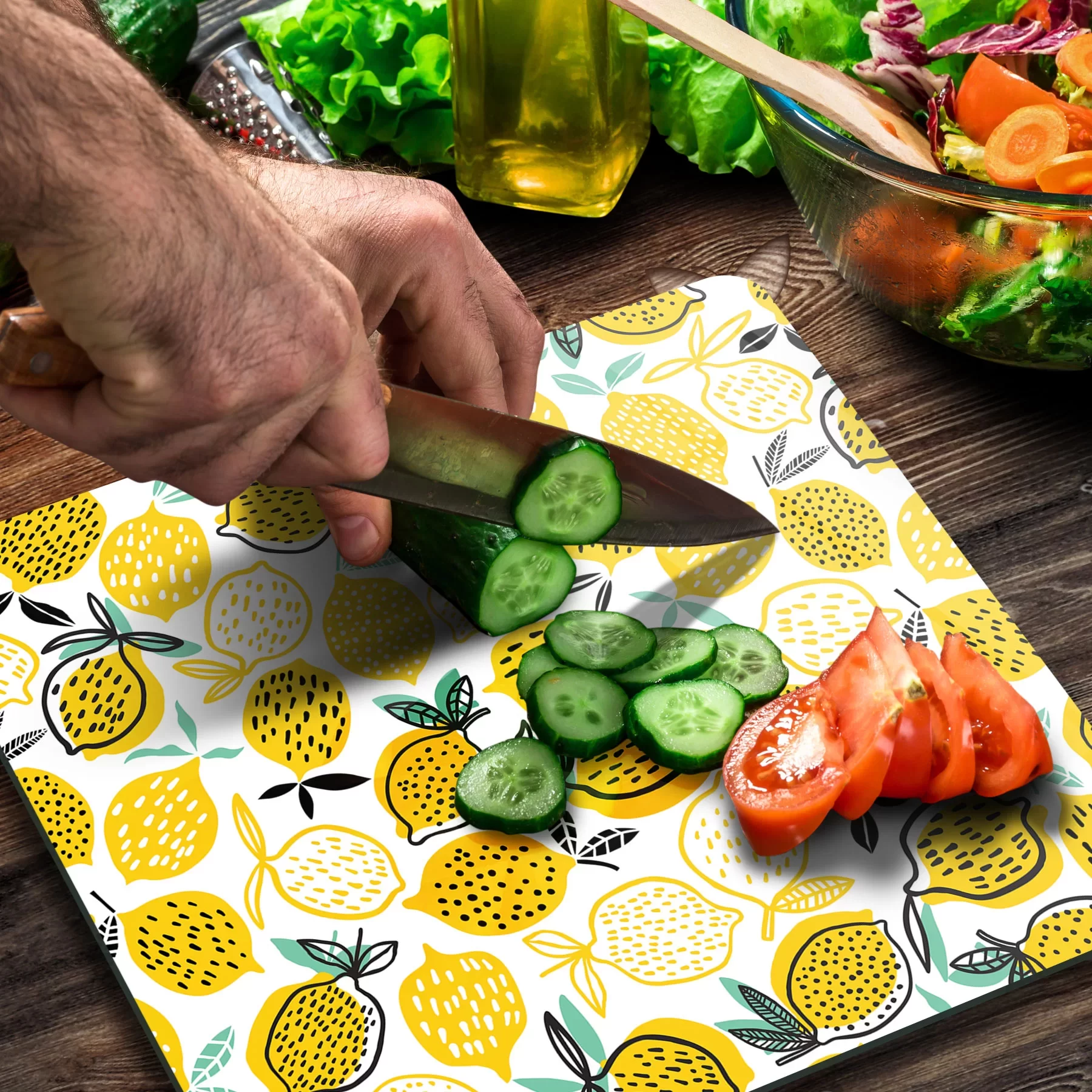 Picture of Decovetro Cam Kesme Tahtası ve Sunumluk Kare Limon Desenli 30x30 Cm