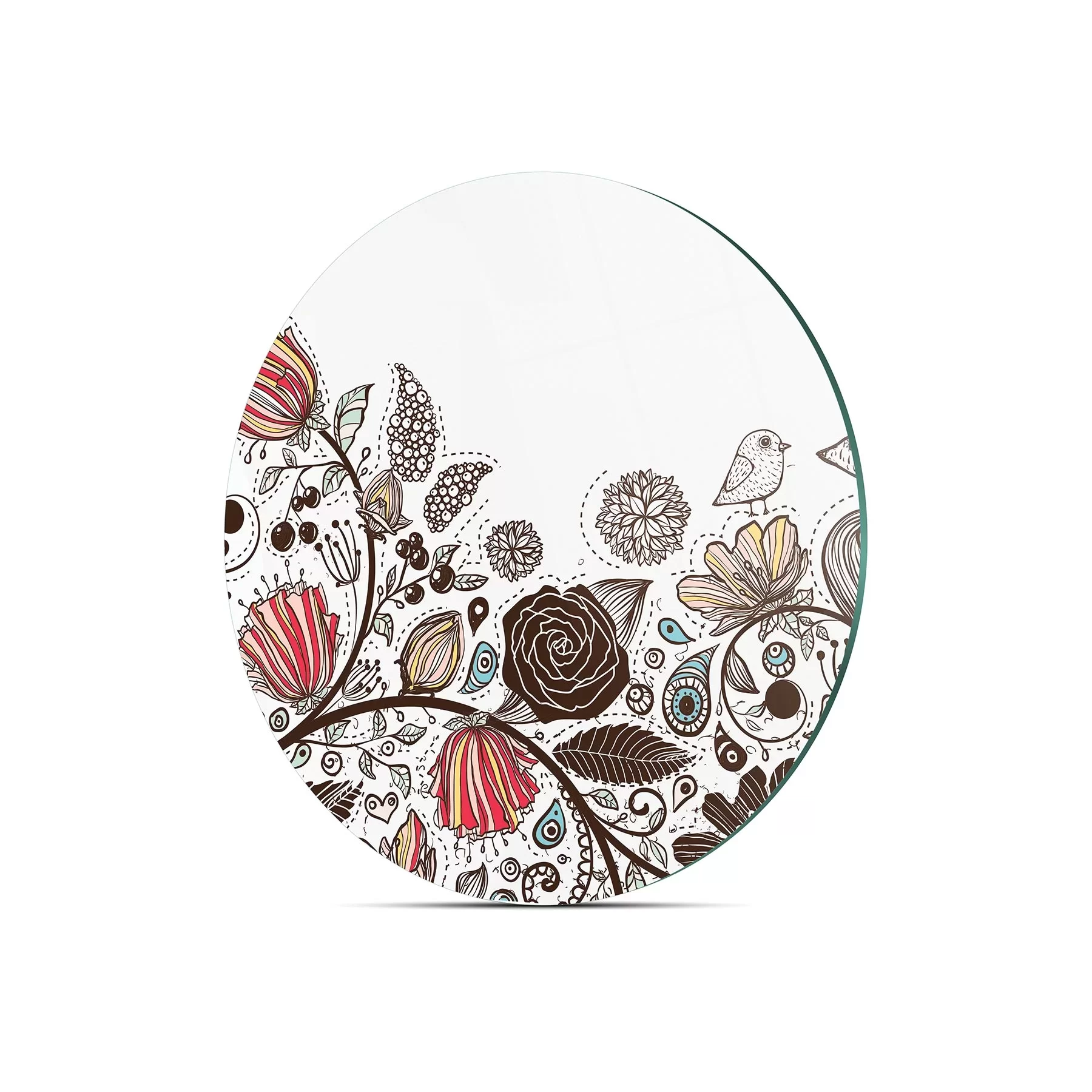 Picture of Decovetro Cam Kesme Tahtası ve Sunumluk Yuvarlak Vintage Çizgi Çiçek Desenli 30x30 Cm