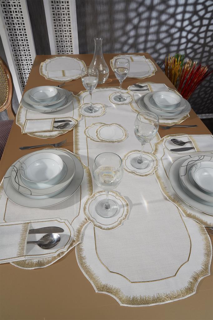 Picture of Aslı Keten Nakışlı Amerikan Servis Takımı 19 Parça Gold