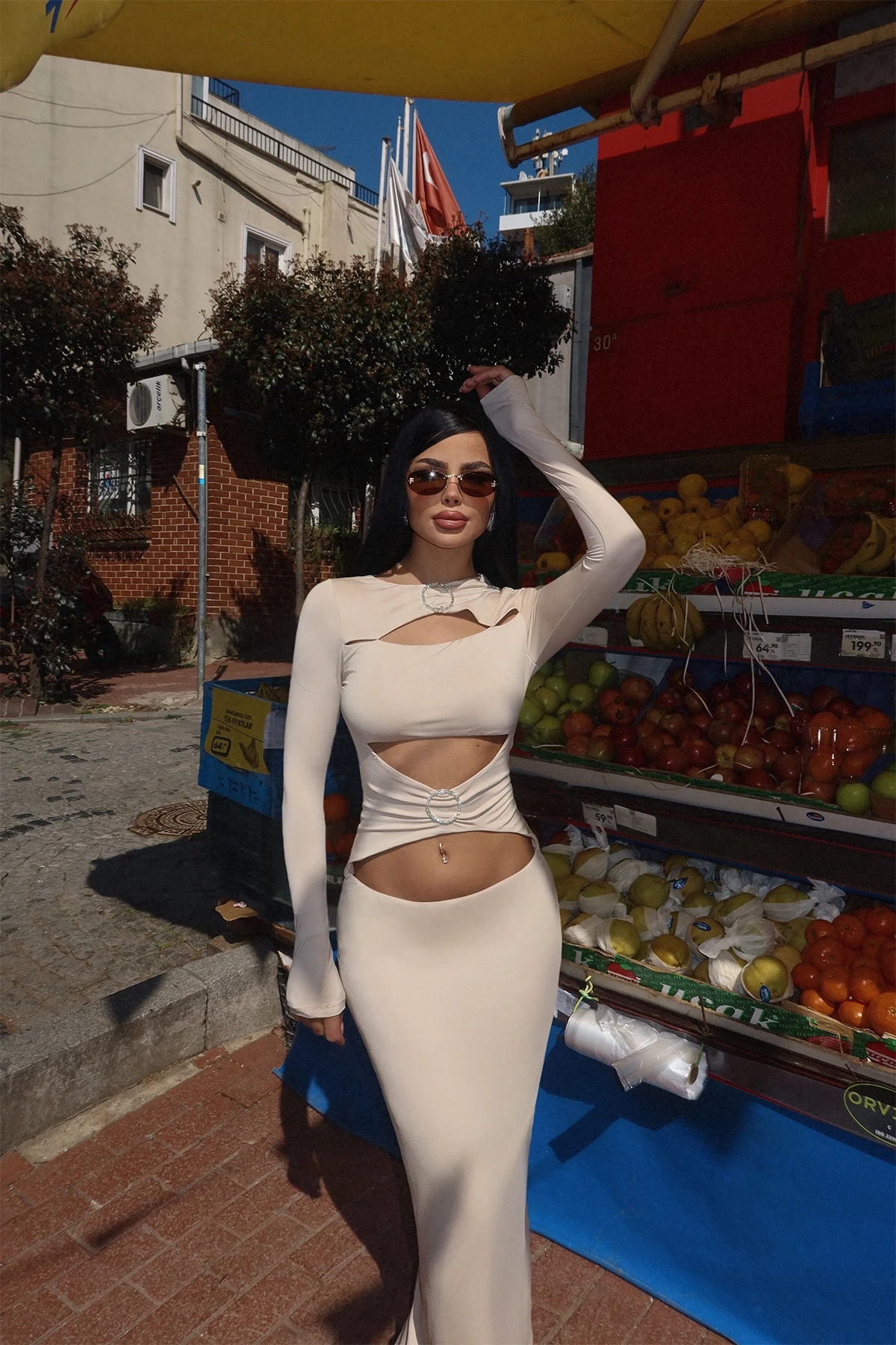 Picture of Cream Ring Detail Long Dress