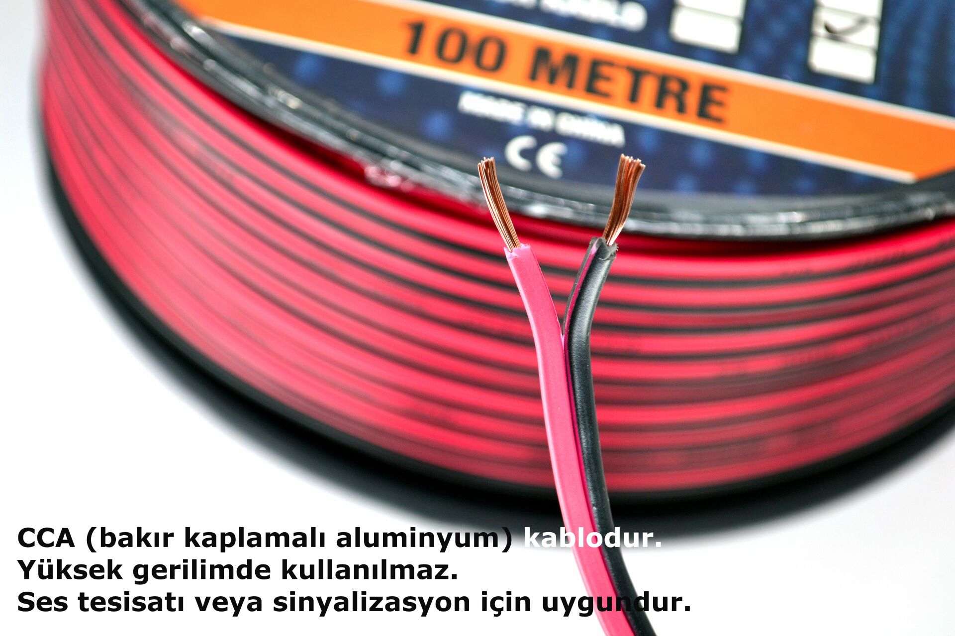 Picture of 100 Metre 2X1,00mm² CCA Bitişik Hoparlör Kablosu Kırmızı Siyah