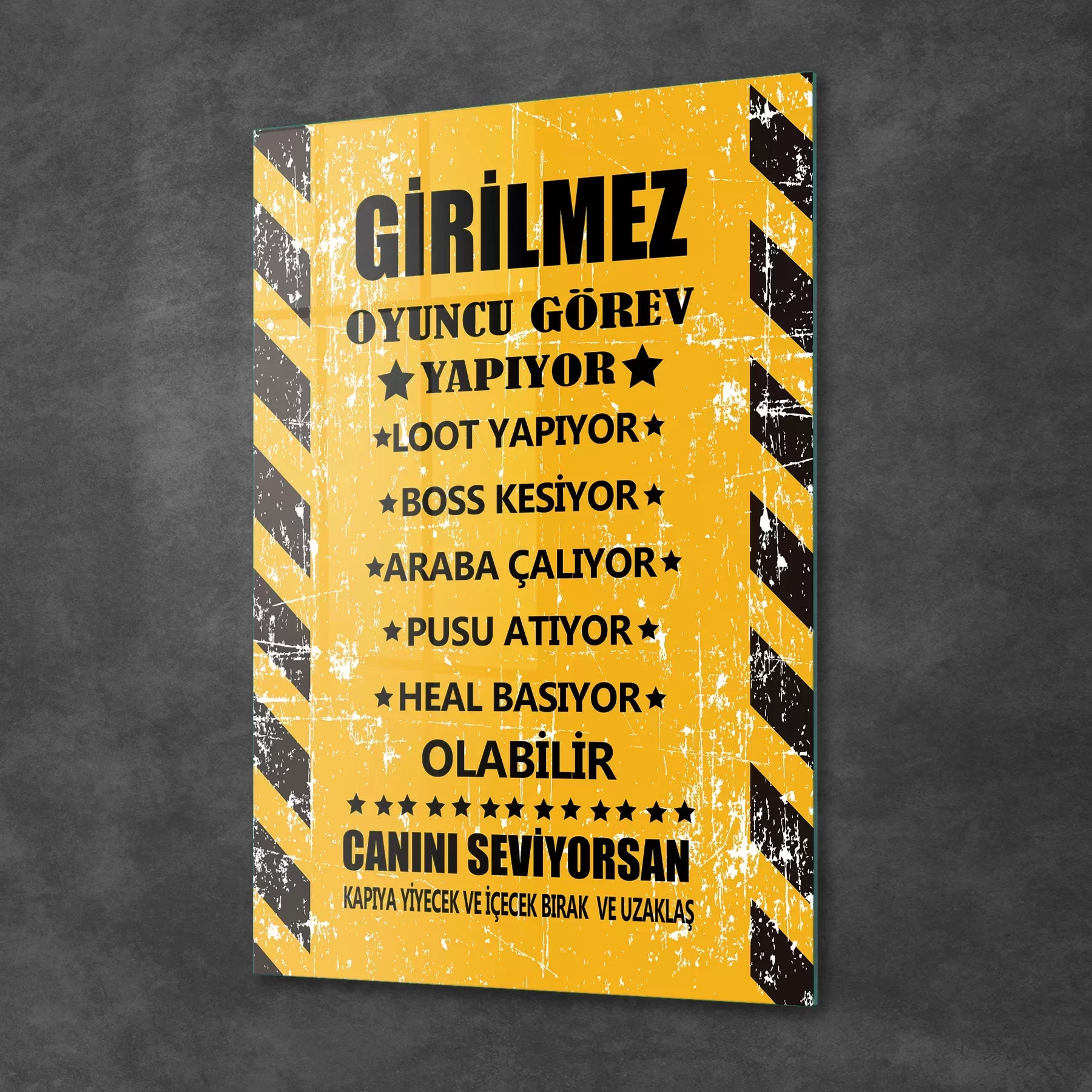 Picture of Decovetro Cam Tablo Gamer Eskitilmiş Uyarı Yazılı 70x100 cm