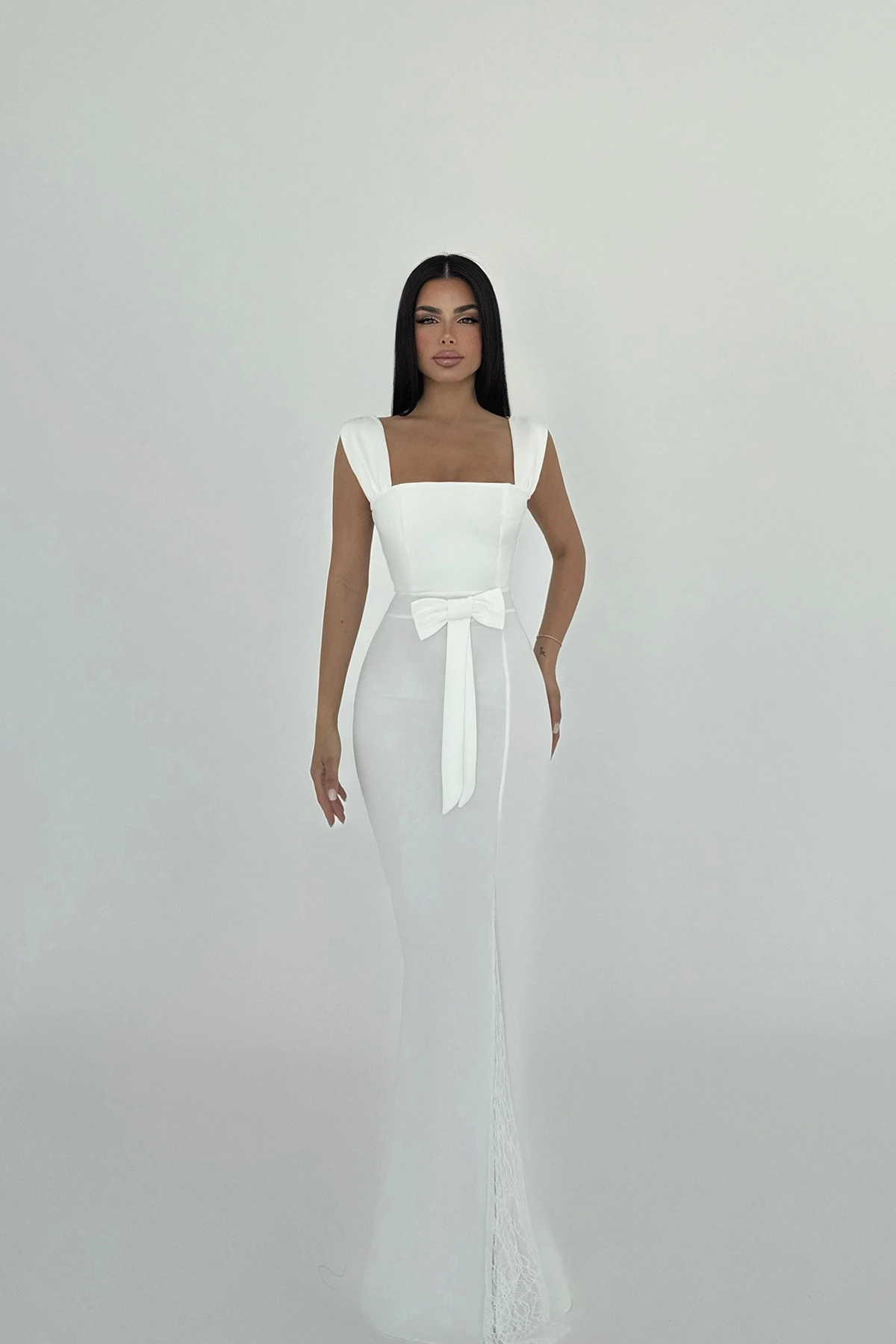 Picture of White Remmy Slit Lace Detail Long Dress