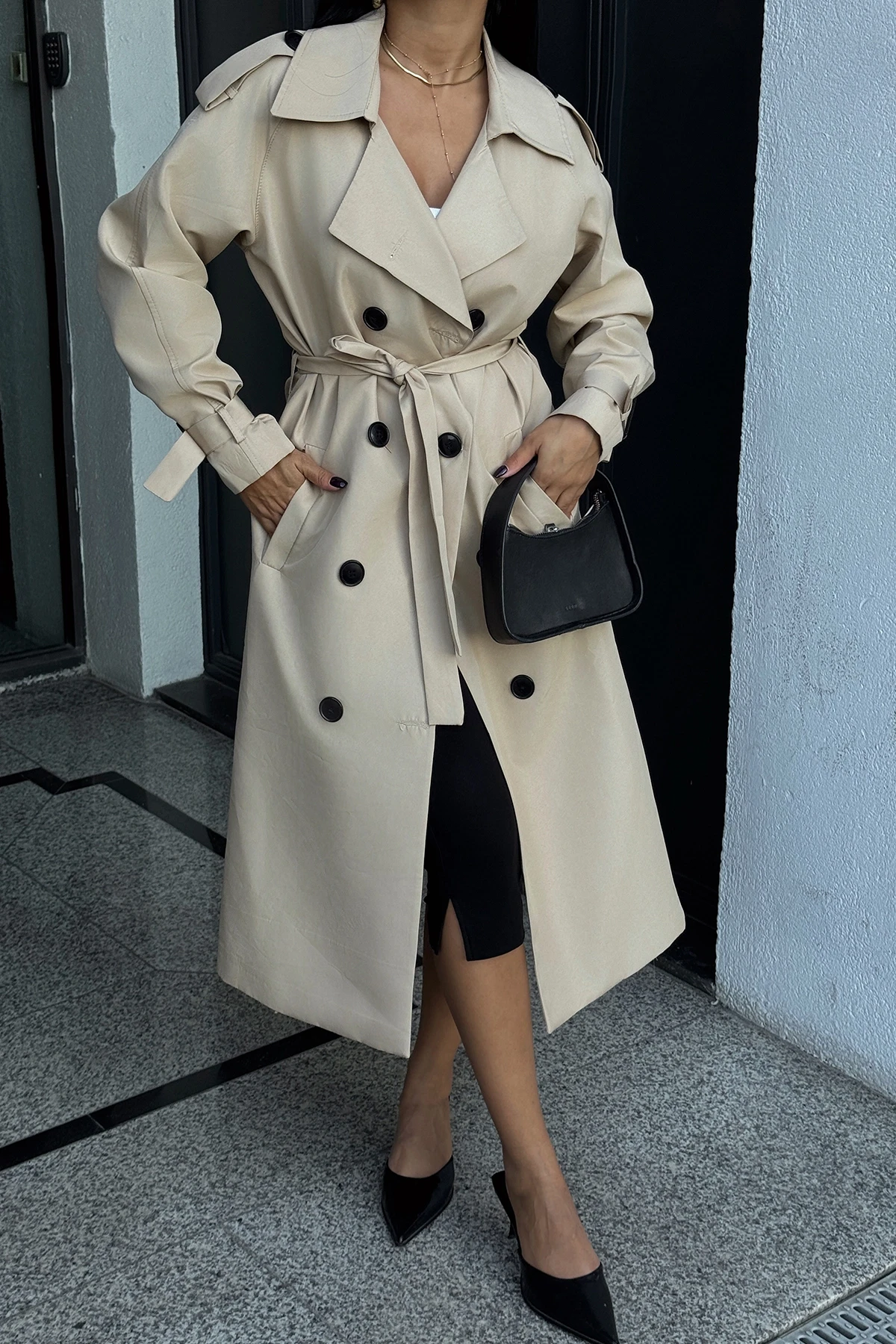 Picture of Camel Sleeves Belted Trench Coat