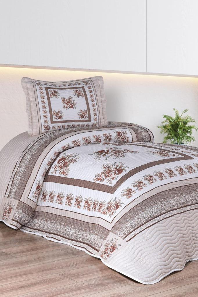 Picture of Solindra Baskılı Kapitoneli Tek Kişilik Yatak Örtüsü Kahve