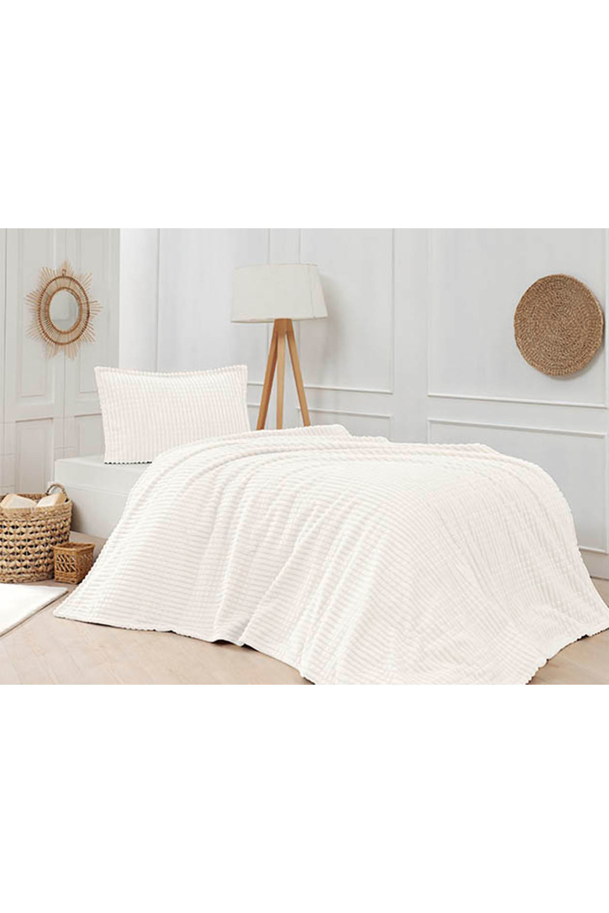 Picture of Merinos Modern Line Çift Kişilik Battaniye Seti Krem