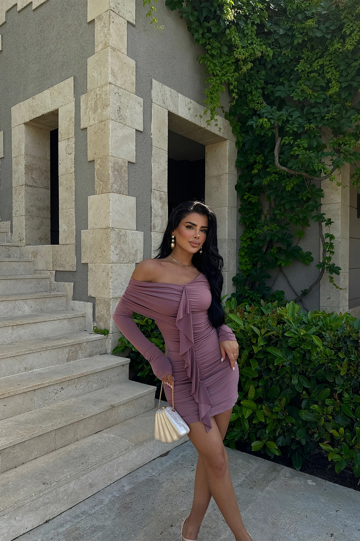 Picture of Dusty Rose Ruffle Detail Mini Dress