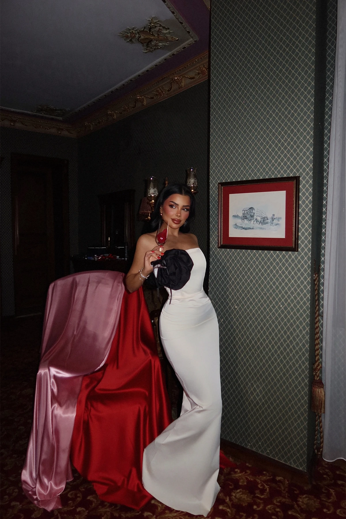 Picture of Cream Rose Detail Strapless Dress