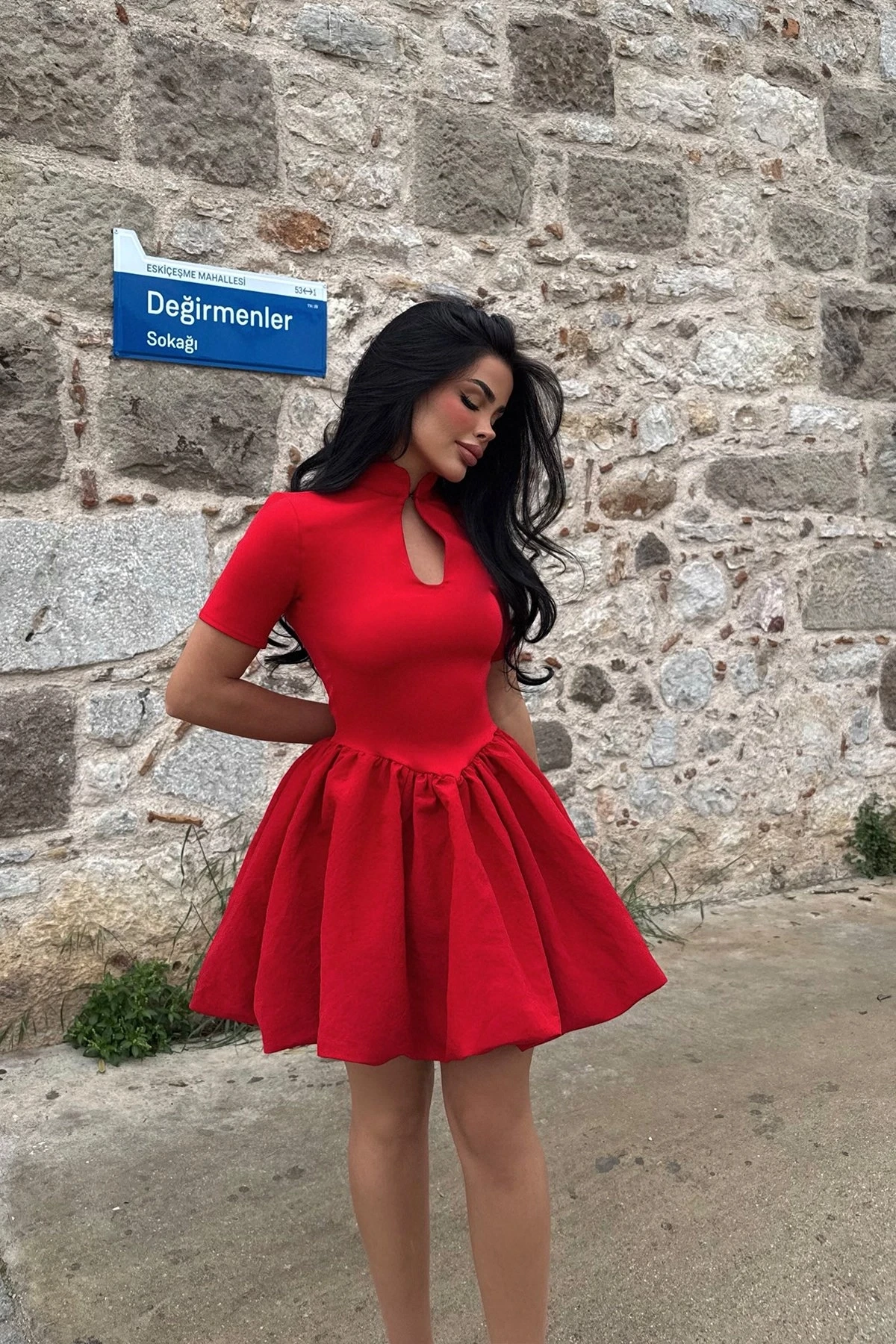 Picture of Red Window Detail Mini Dress