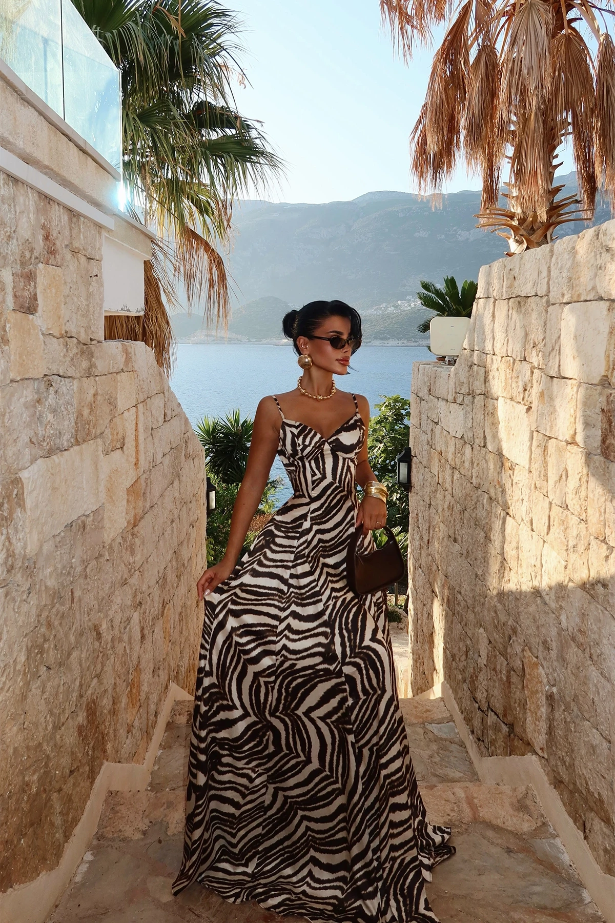 Picture of Black Zebra Patterned Suspender Dress