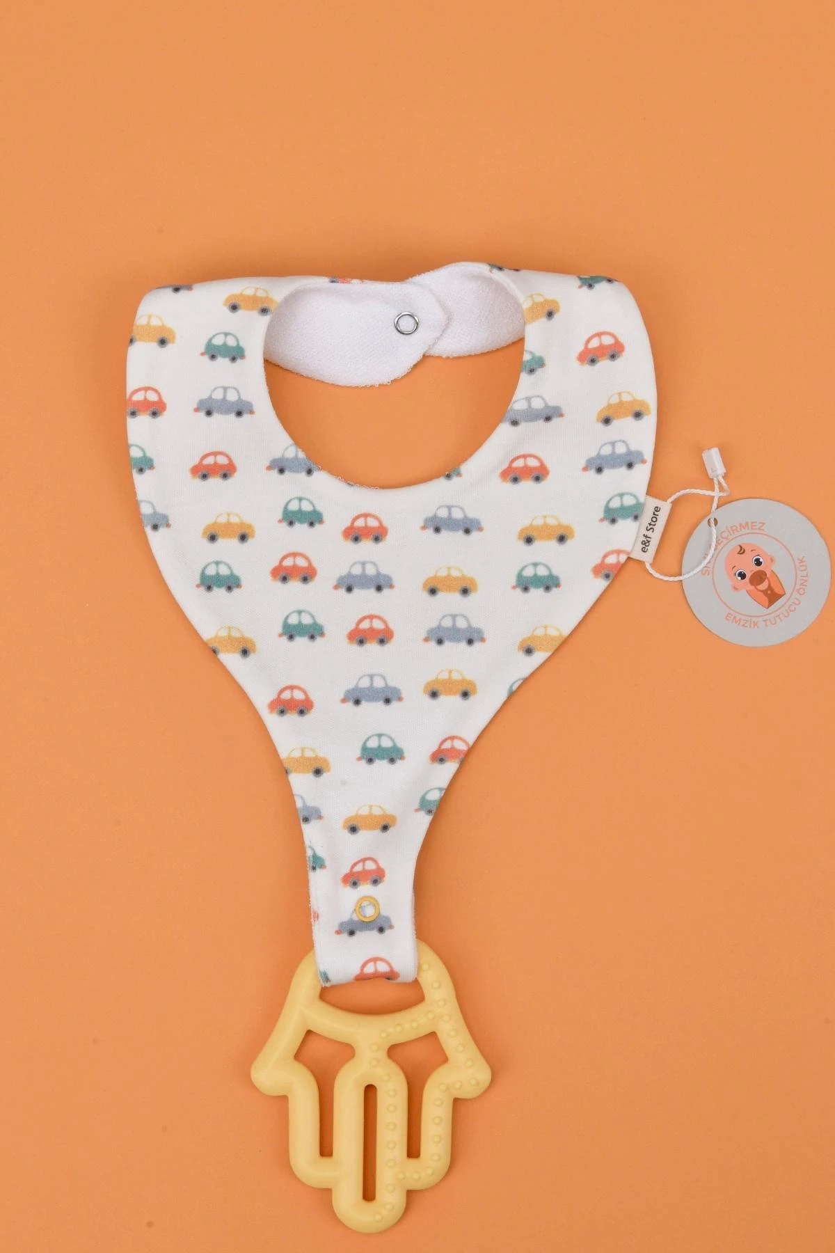 Picture of İkinci Şans - Sıvı Geçirmez Emzik Tutucu Mama Önlüğü - Renkli Arabalar