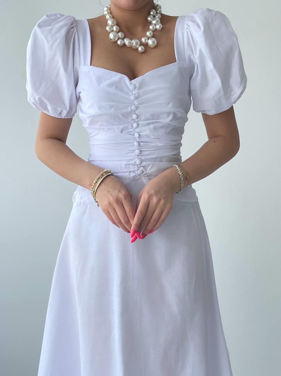 Picture of Kare Yaka Düğmeli Elbise