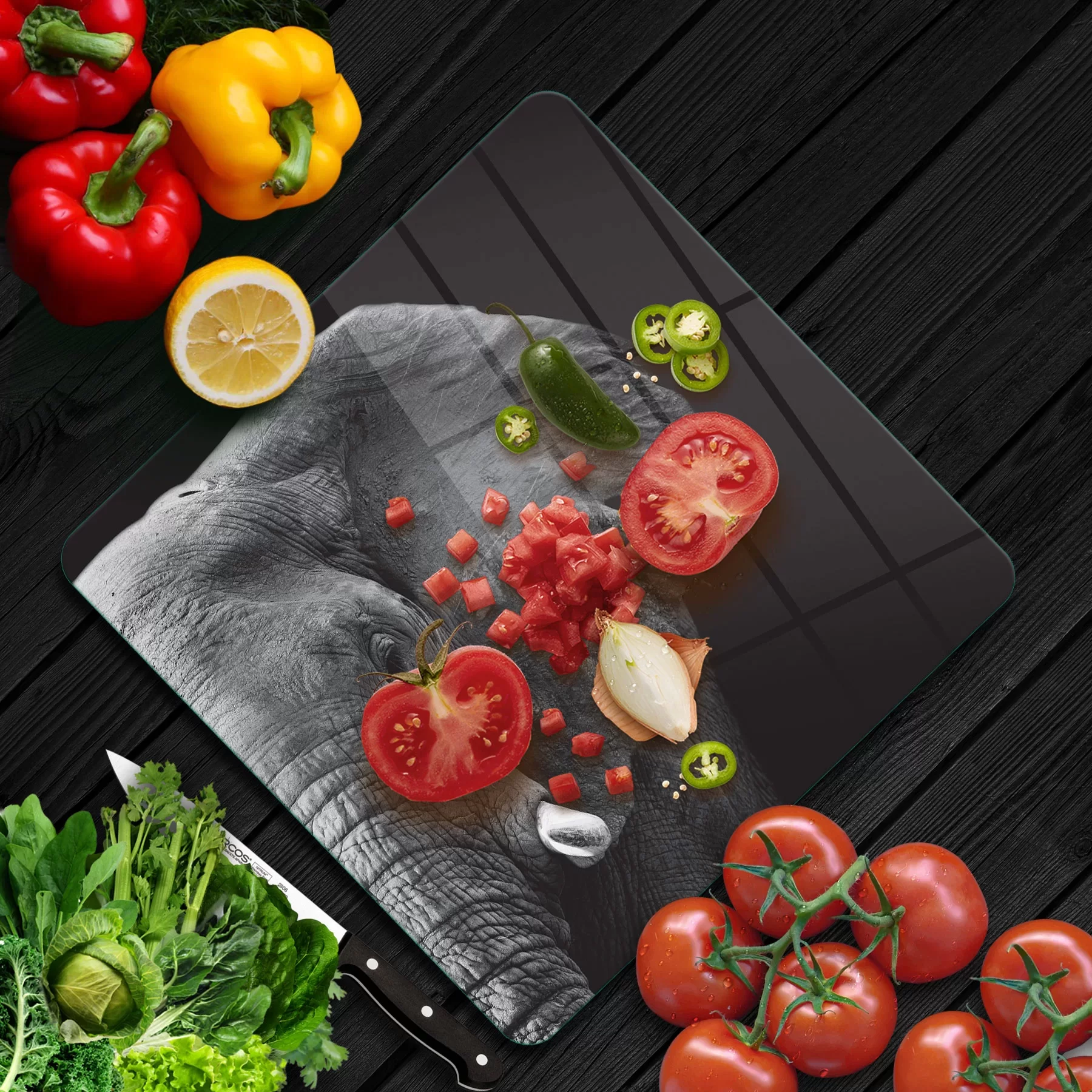 Picture of Decovetro Cam Kesme Tahtası ve Sunumluk Kare Fil Desenli 30x30 Cm