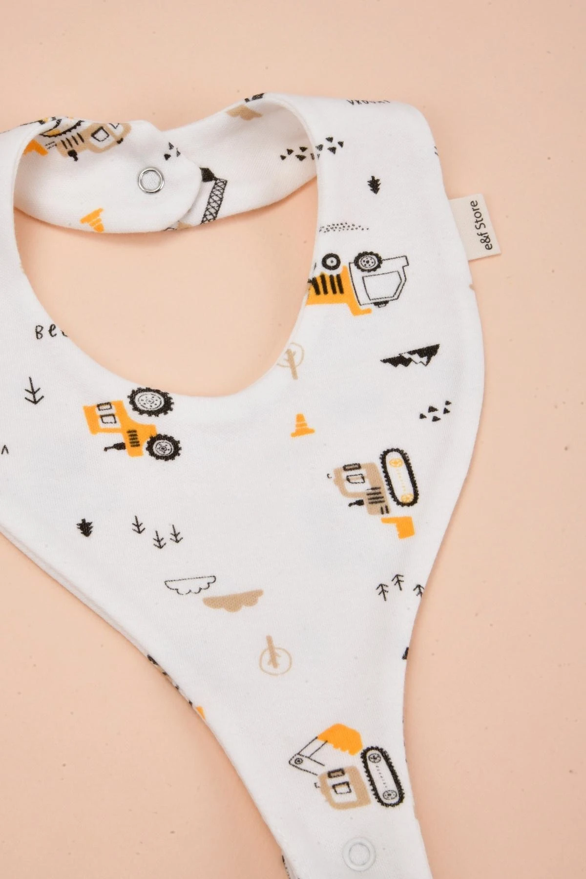 Picture of İkinci Şans - Emzik Tutucu Mama Önlüğü - Dozer Desenli %100 Pamuk Kumaş