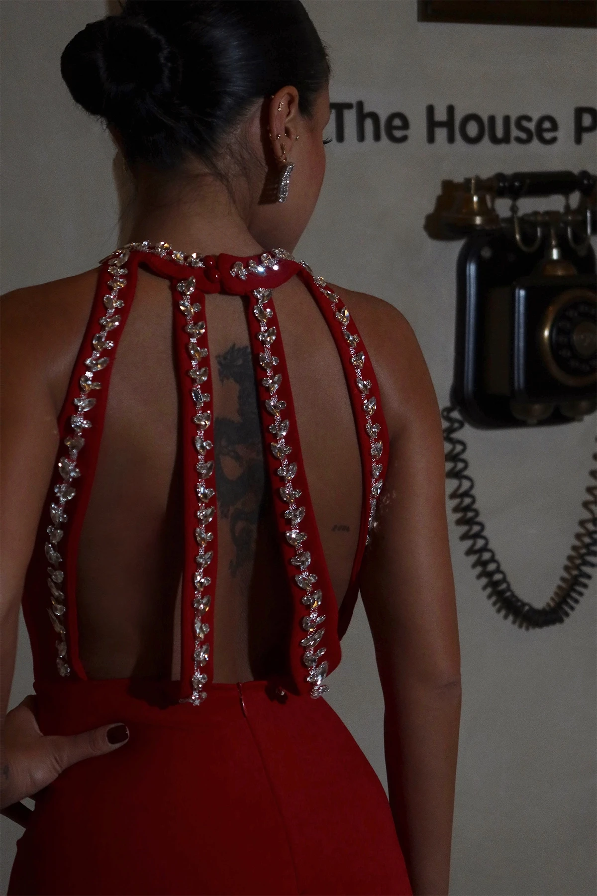 Picture of Red Pearl Detail Long Dress