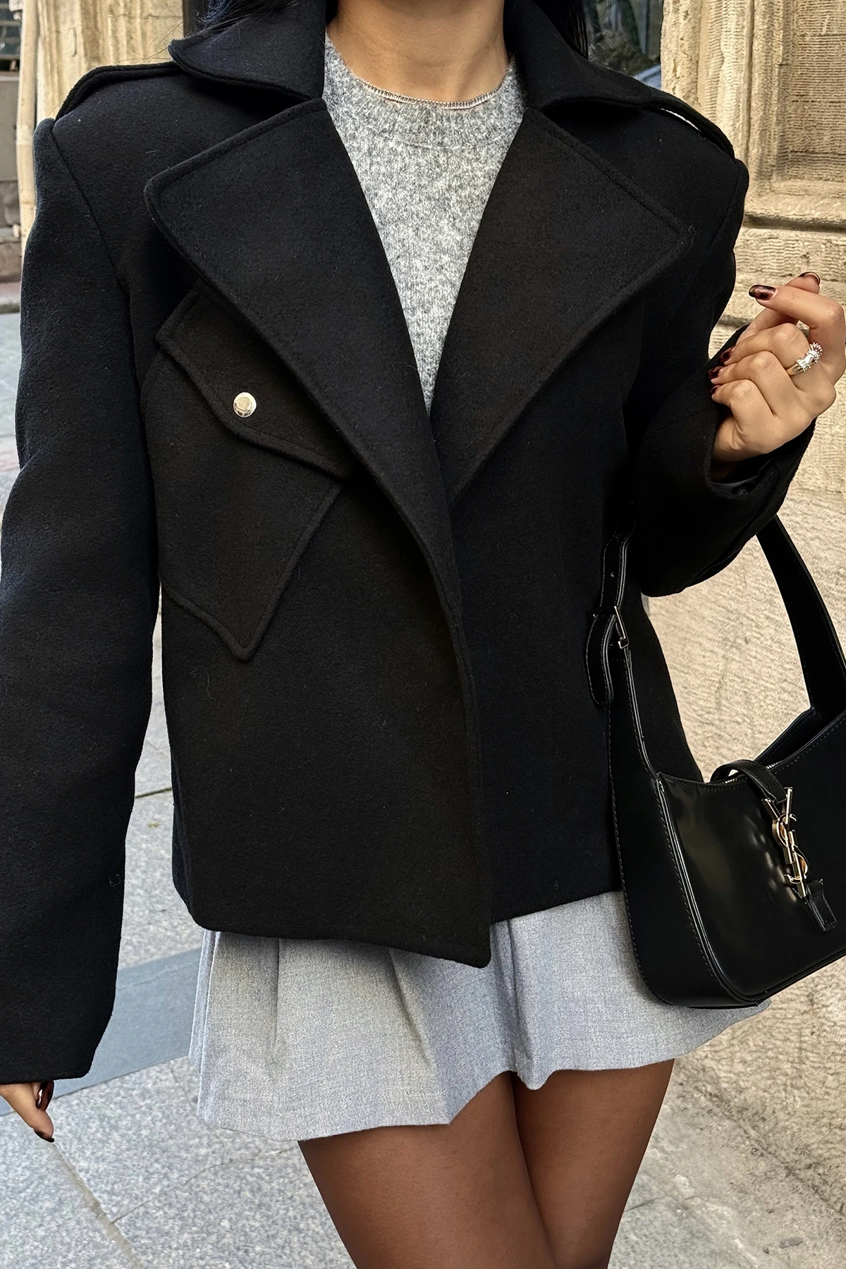 Picture of Black Double Breasted Collar Jacket