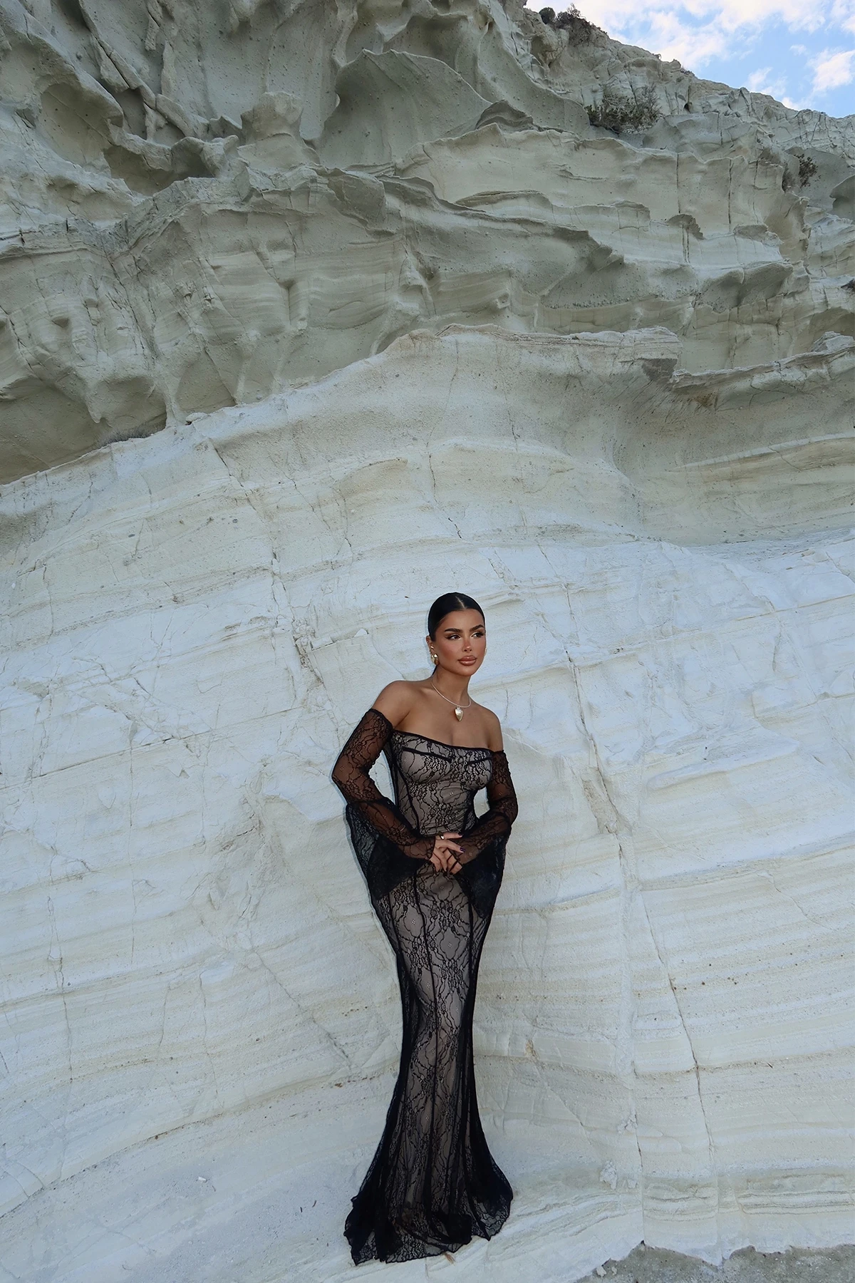 Picture of Black Lace Detail Long Dress