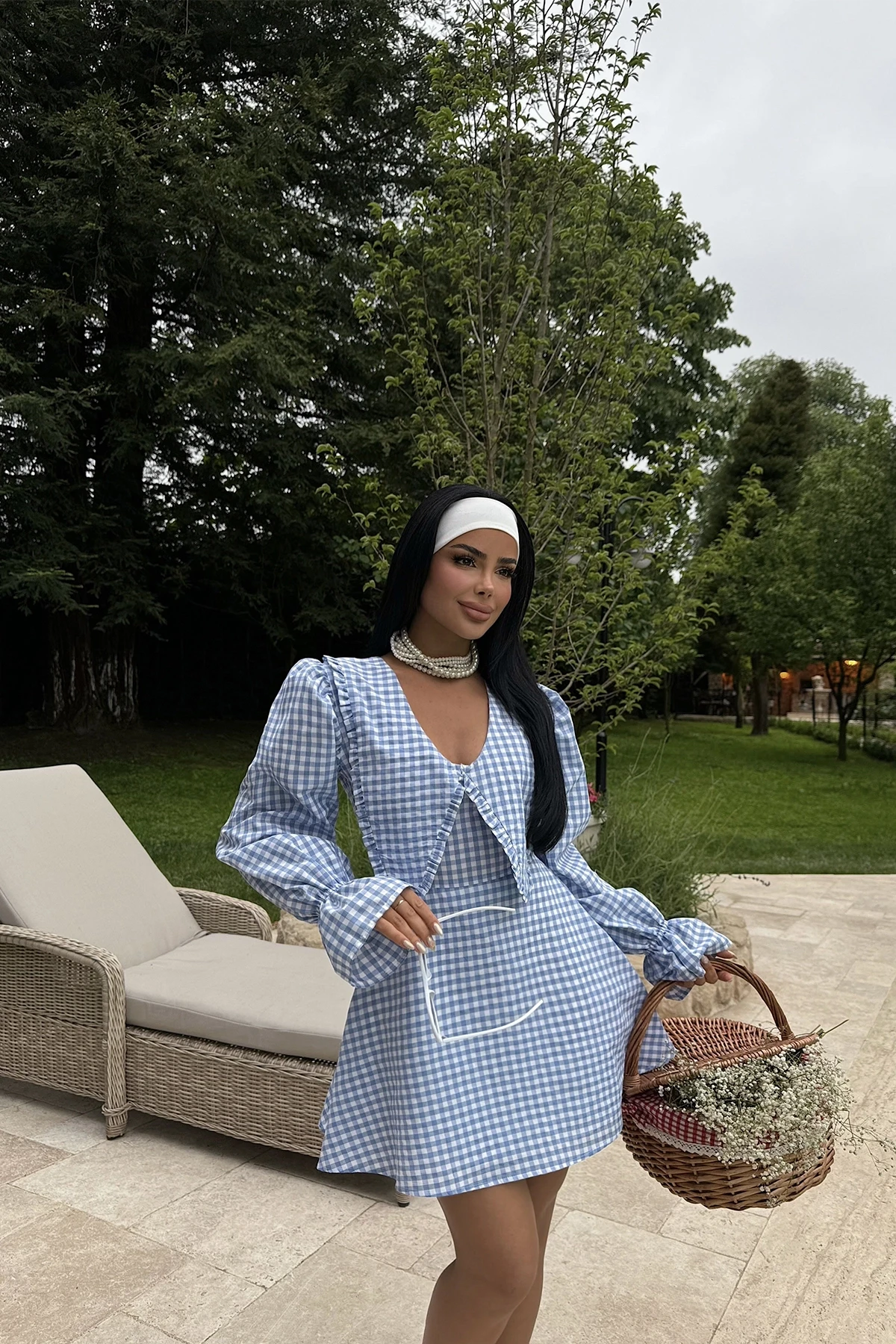 Picture of Blue Gingham Pattern Mini Dress