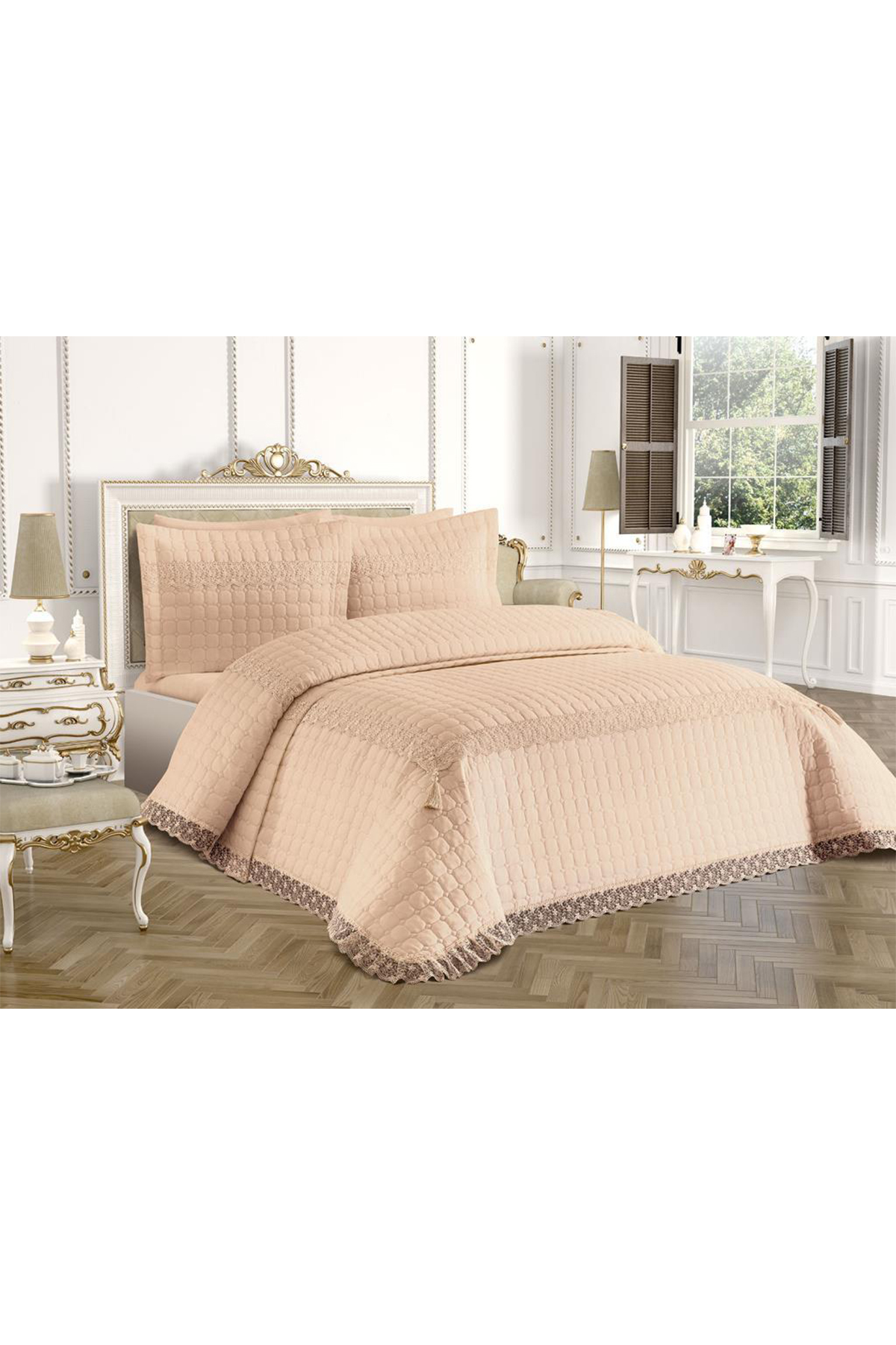 Picture of Roza Çift Kişilik Kapitoneli Yatak Örtüsü Bej