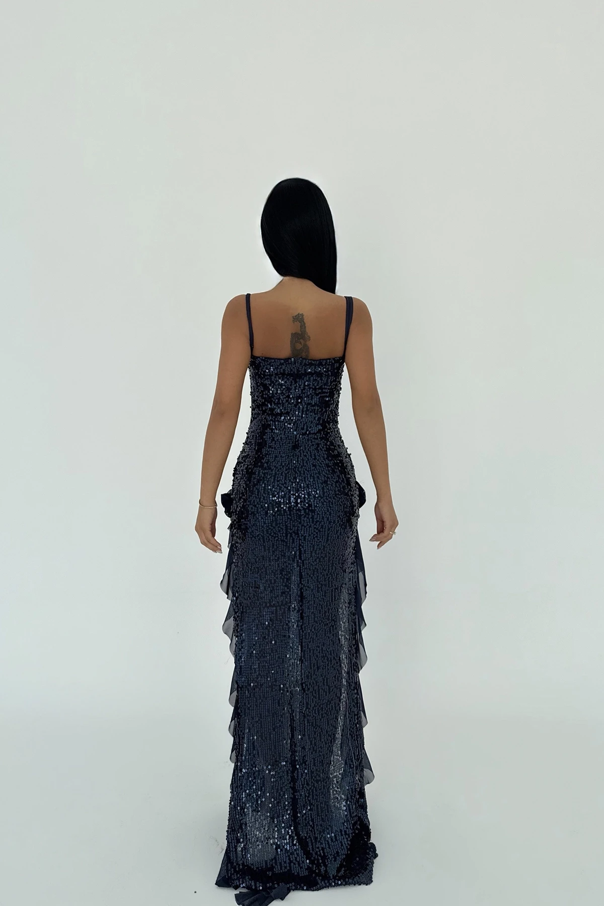 Picture of Navy Blue Paxton Sequined Long Slit Dress