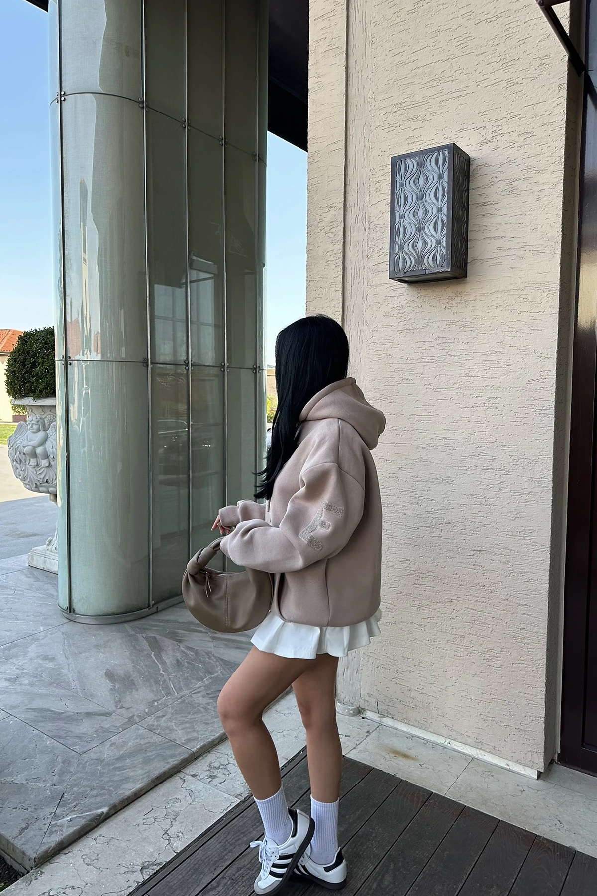 Picture of Beige Hooded E Embroidered Sweat