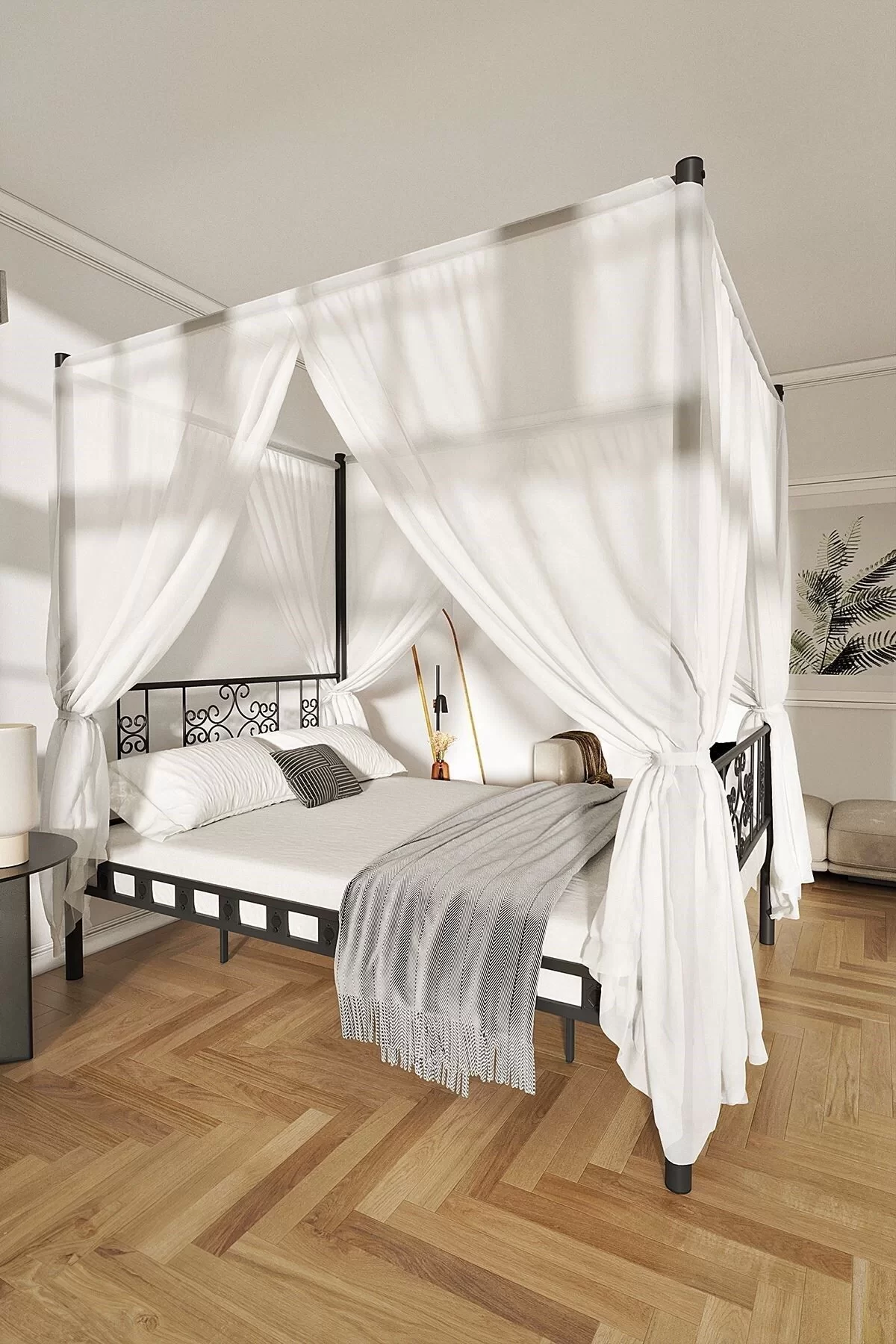 Picture of Stella Sultan Başlıklı Çift Kişilik Ferforje Metal Karyola (CİBİNLİKSİZ) Siyah