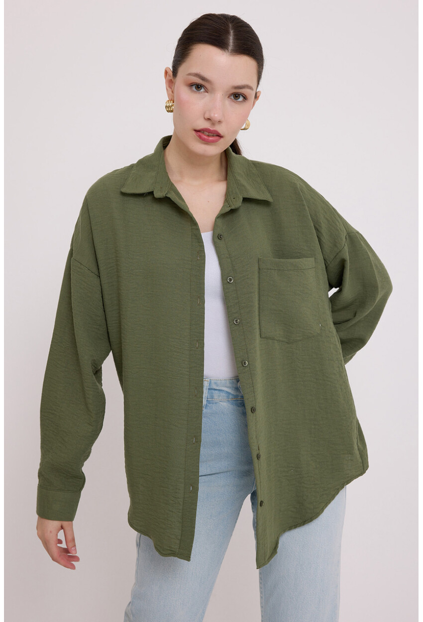 Picture of 20153 Tek Cepli Oversize Keten Gömlek