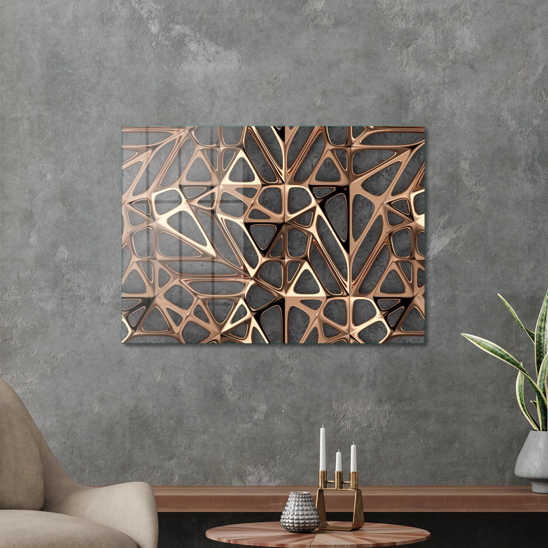 Picture of Decovetro Cam Tablo Geometrik Gold Rose 30x40 cm