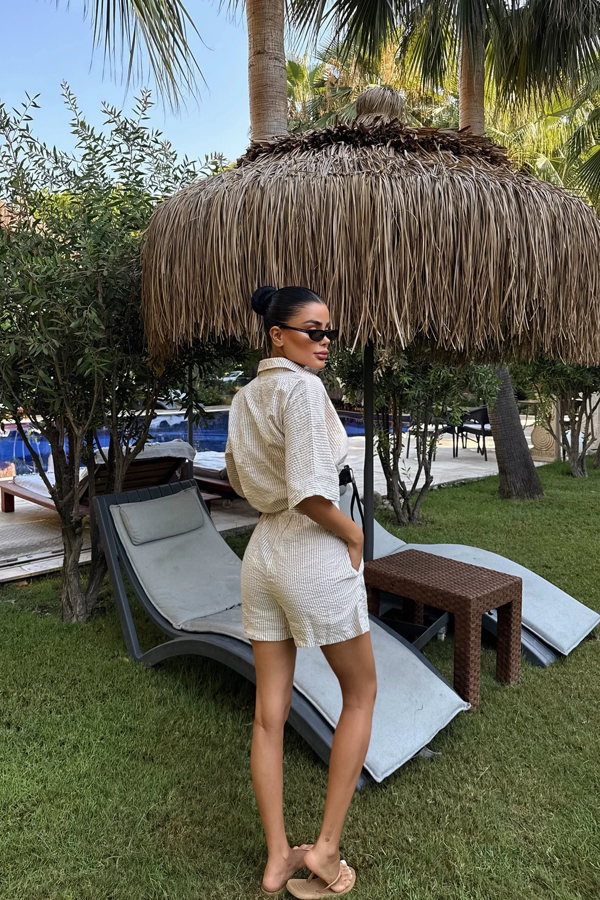 Picture of Beige Striped Shorts Set