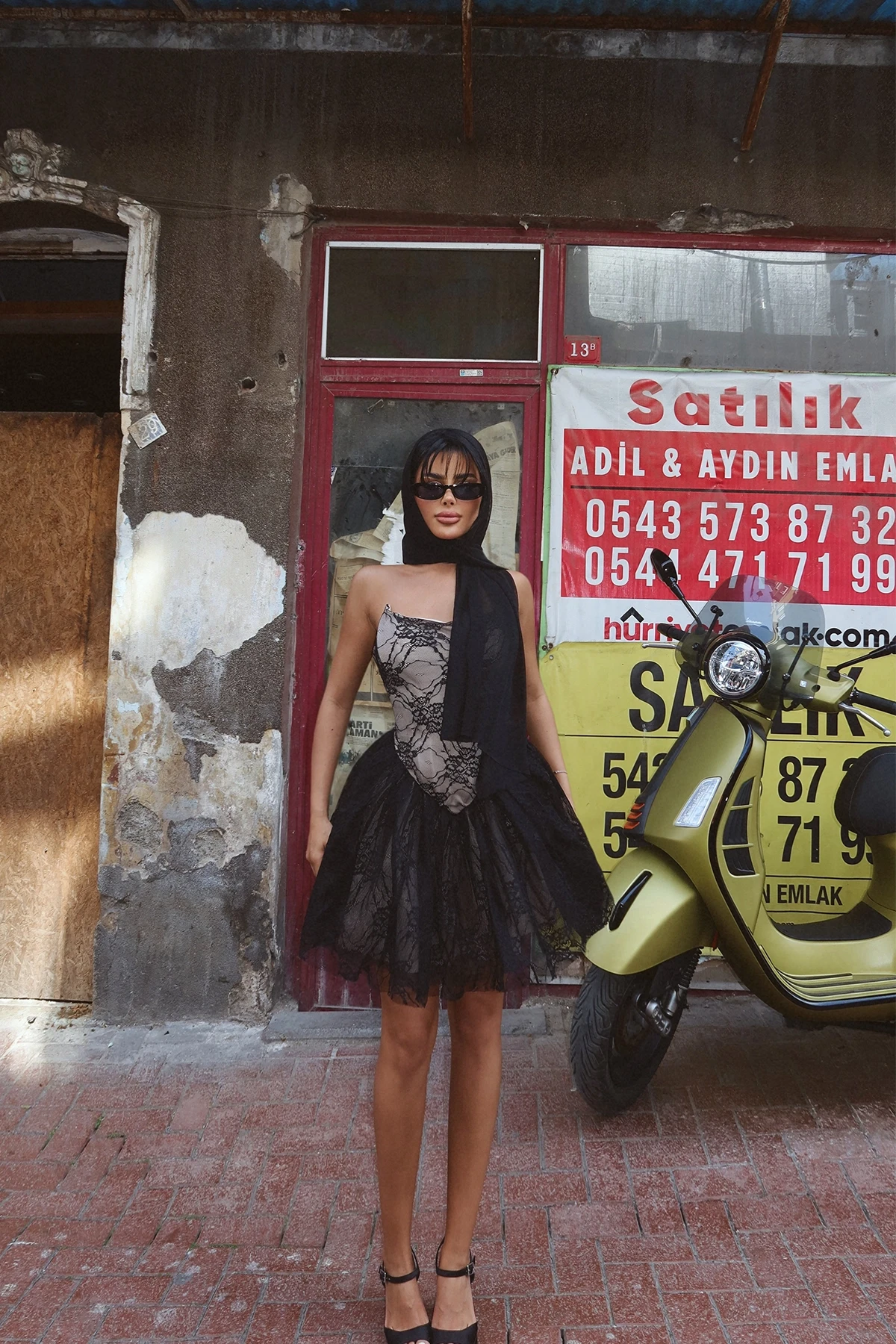 Picture of Black Lace Detail Strapless Mini Dress