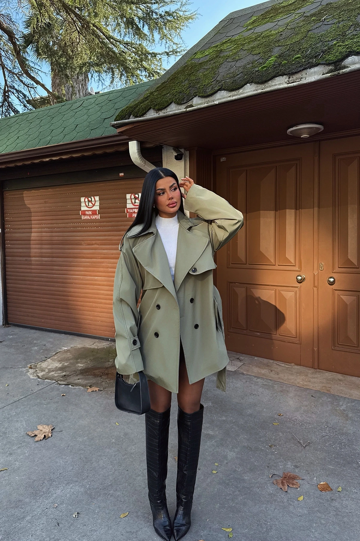 Picture of Khaki Button Detail Trench Coat