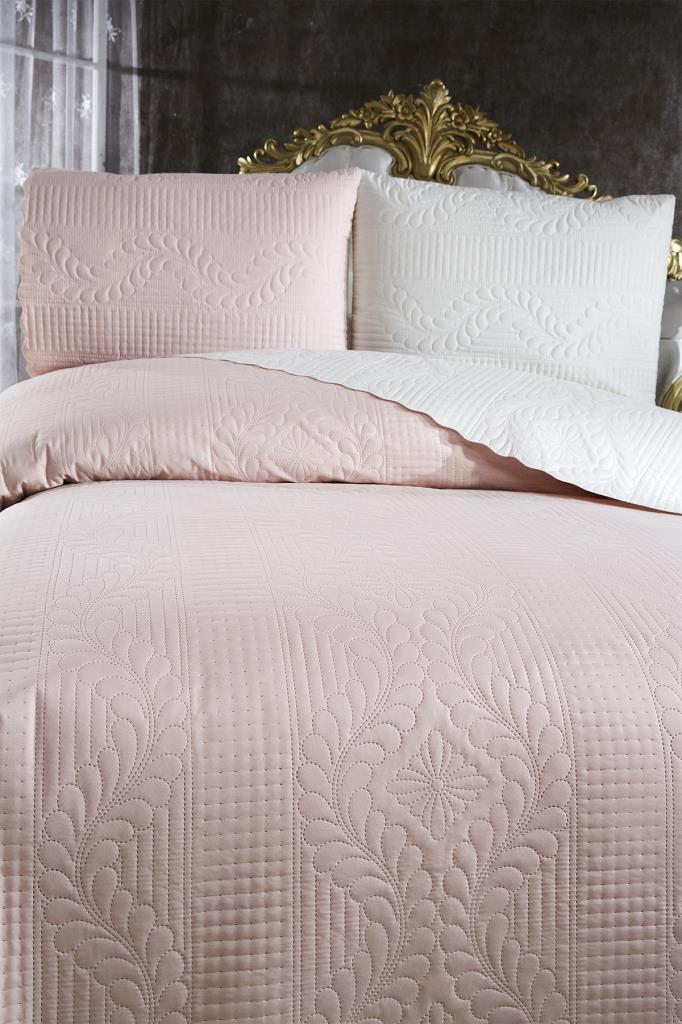 Picture of Ultrasonik Kapitoneli Sanem Çift Taraflı Çift Kişilik Yatak Örtüsü Krem Pudra