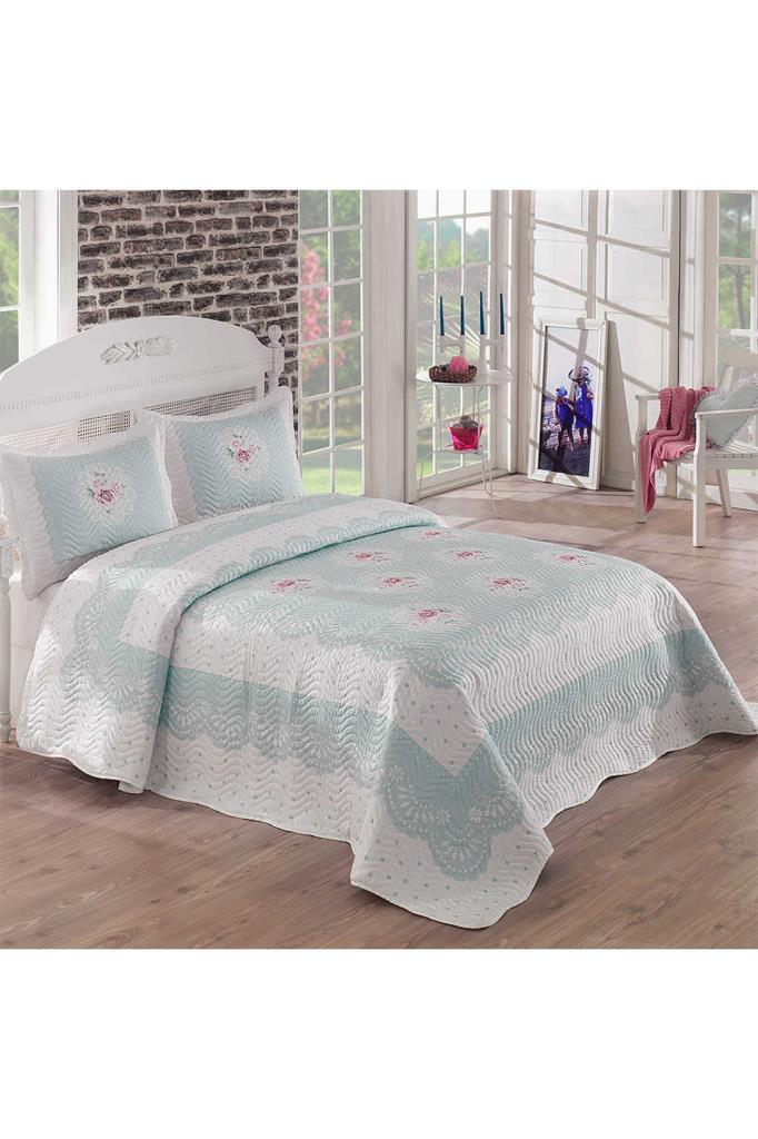 Picture of Clara Baskılı Kapitoneli Çift Kişilik Yatak Örtüsü Mavi