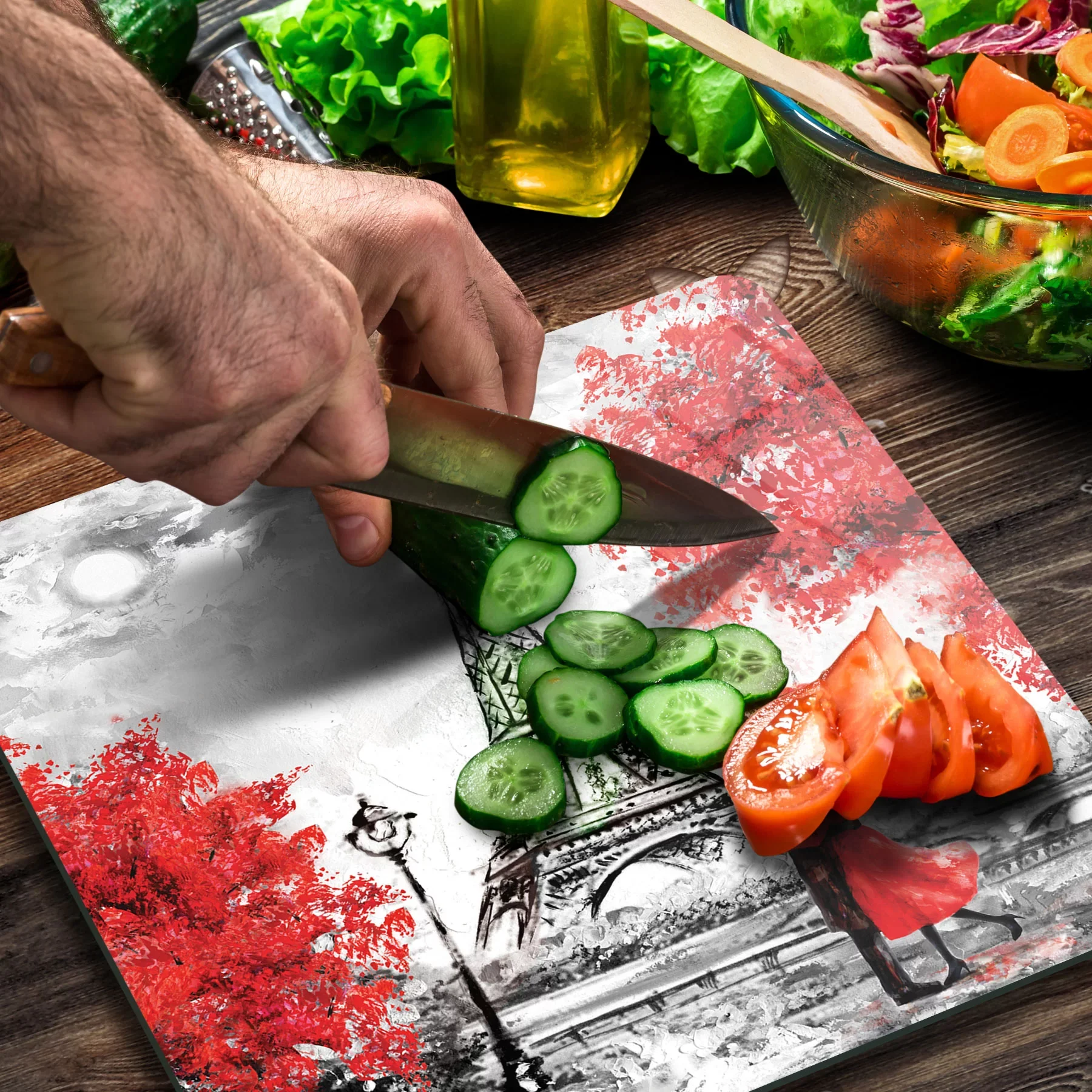 Picture of Decovetro Cam Kesme Tahtası ve Sunumluk Kare Love Paris Desenli 30x30 Cm