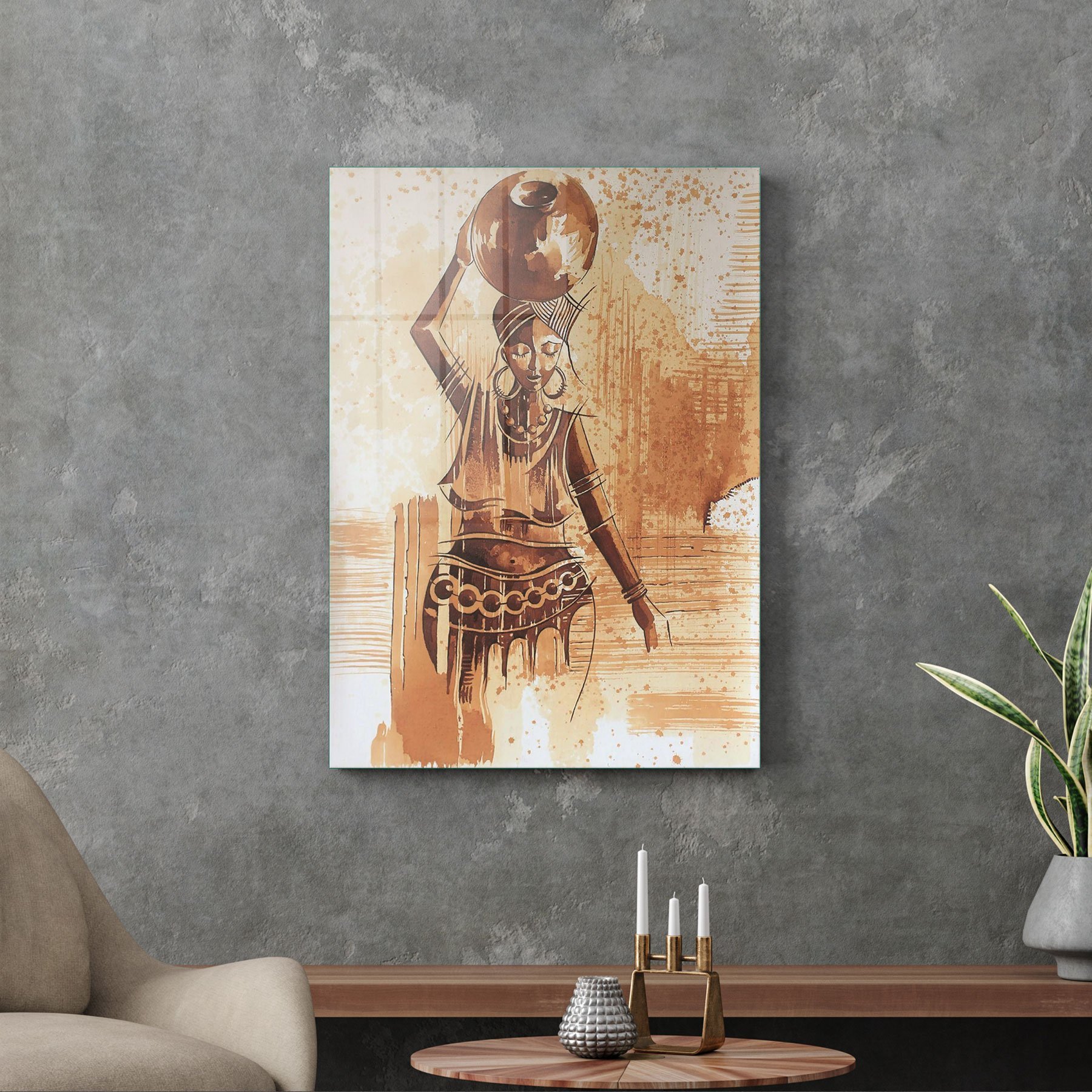 Picture of Decovetro Testi Taşıyan Afrikalı Kadın Cam Tablo 70x100 cm
