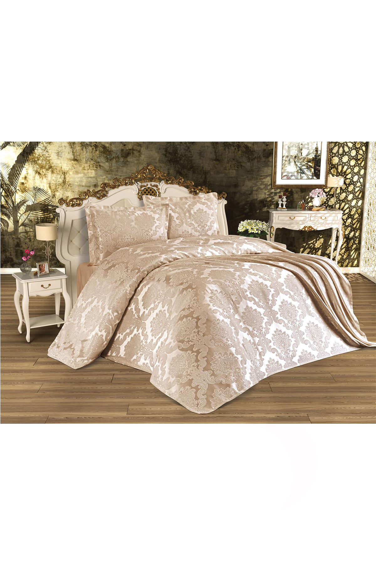 Picture of Busem Jakarlı Şönil Yatak Örtüsü Cappucino