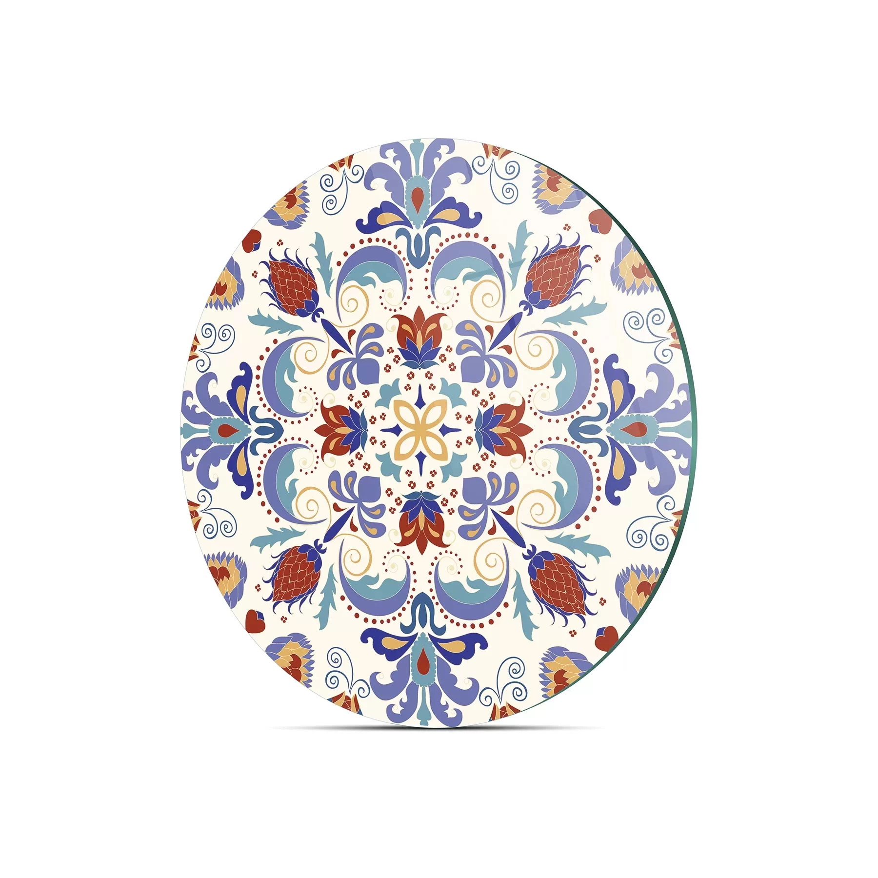 Picture of Decovetro Cam Kesme Tahtası ve Sunumluk Yuvarlak Çini Motifi Desenli 30x30 Cm