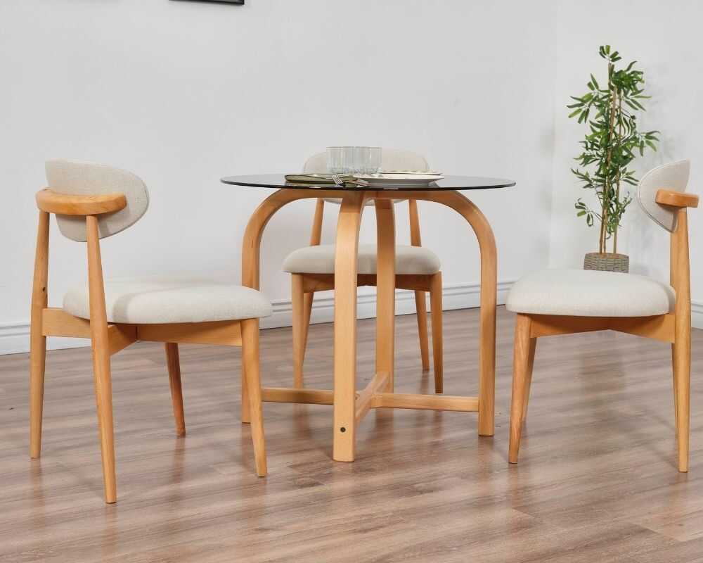 Picture of Bohem 3 sandalye Coco Maison Füme Cam Yuvarlak Masa Takımı 85 Ø