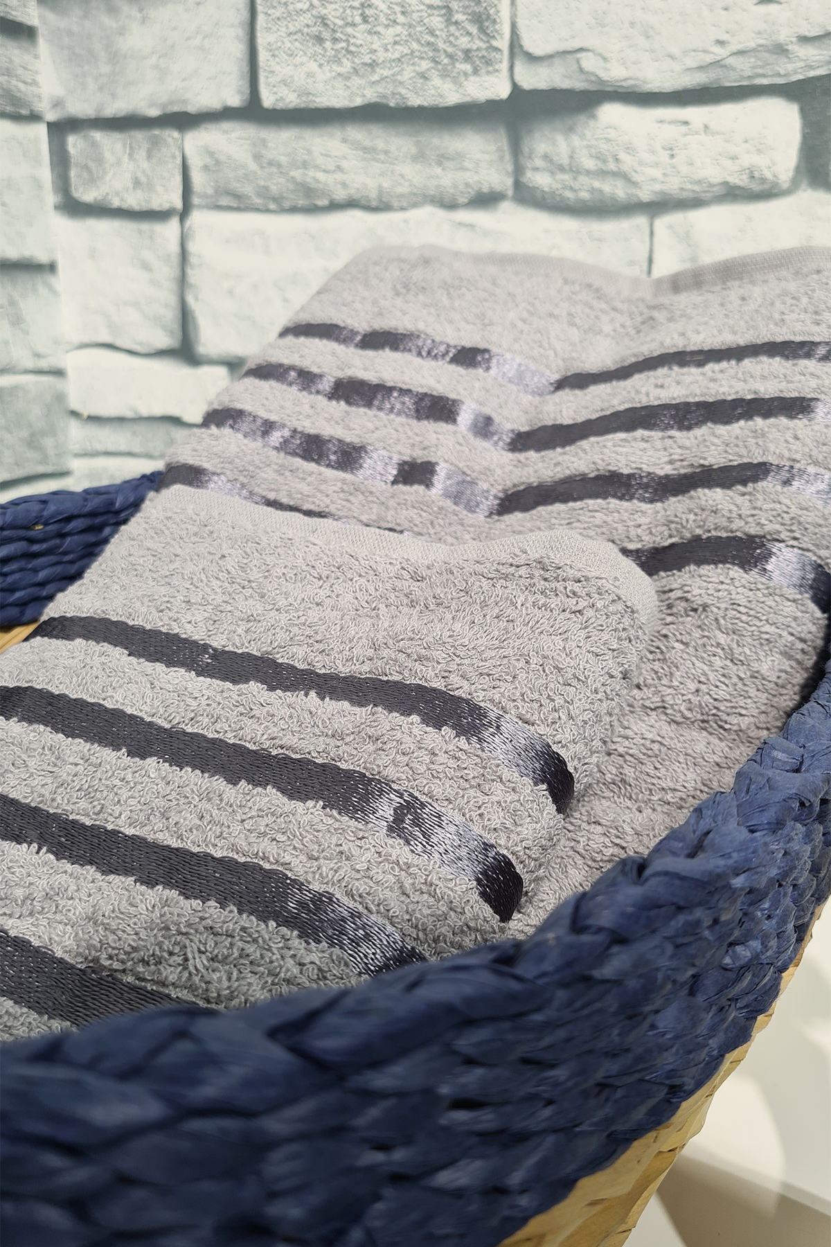 Picture of Plain %100 Pamuklu Jakarlı 2 Li Havlu Seti Gri