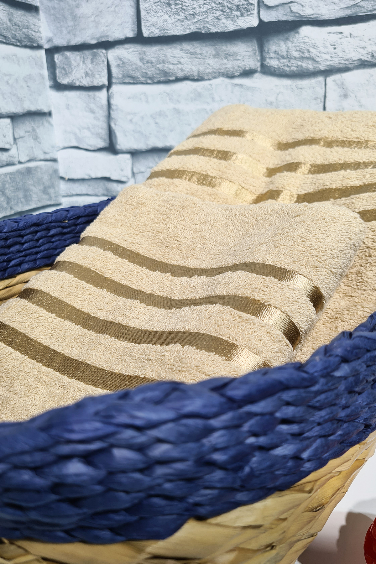 Picture of Plain %100 Pamuklu Jakarlı 2 Li Havlu Seti Cappucino