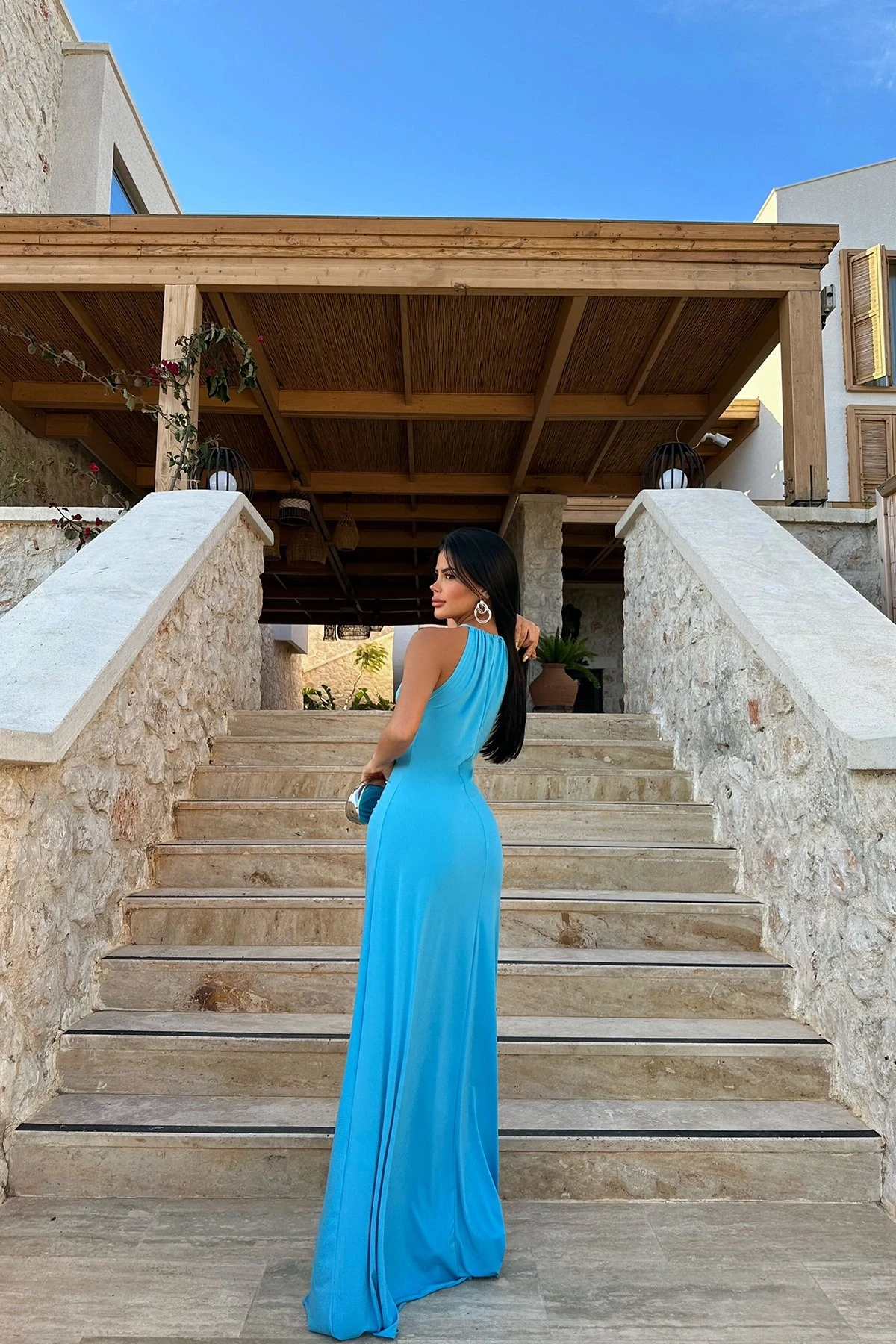 Picture of Blue Albertina Low-Cut Long Dress