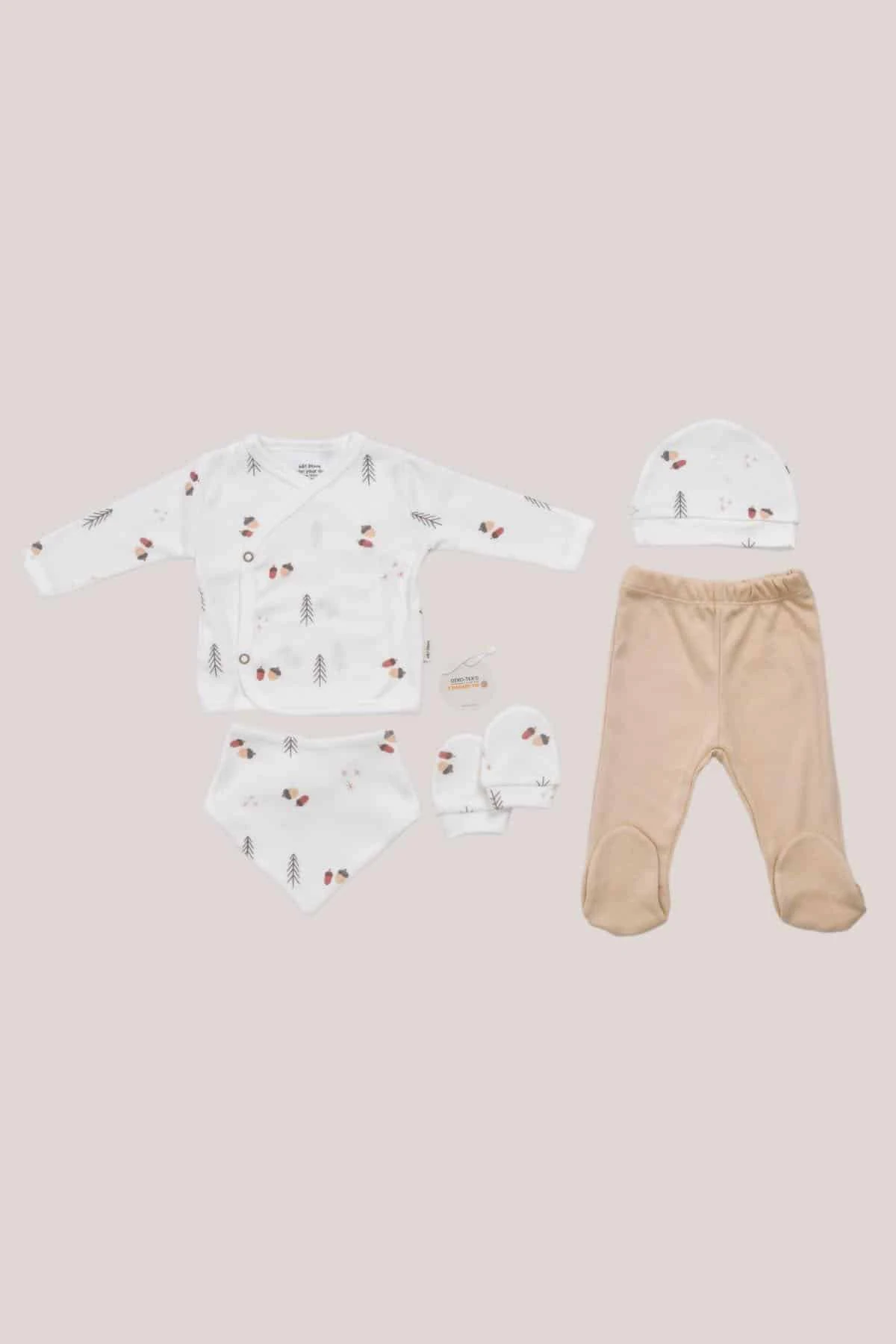 Picture of 5’li Yenidoğan Hastane Çıkışı Seti - Doğal Pamuklu - Doğa Desenli