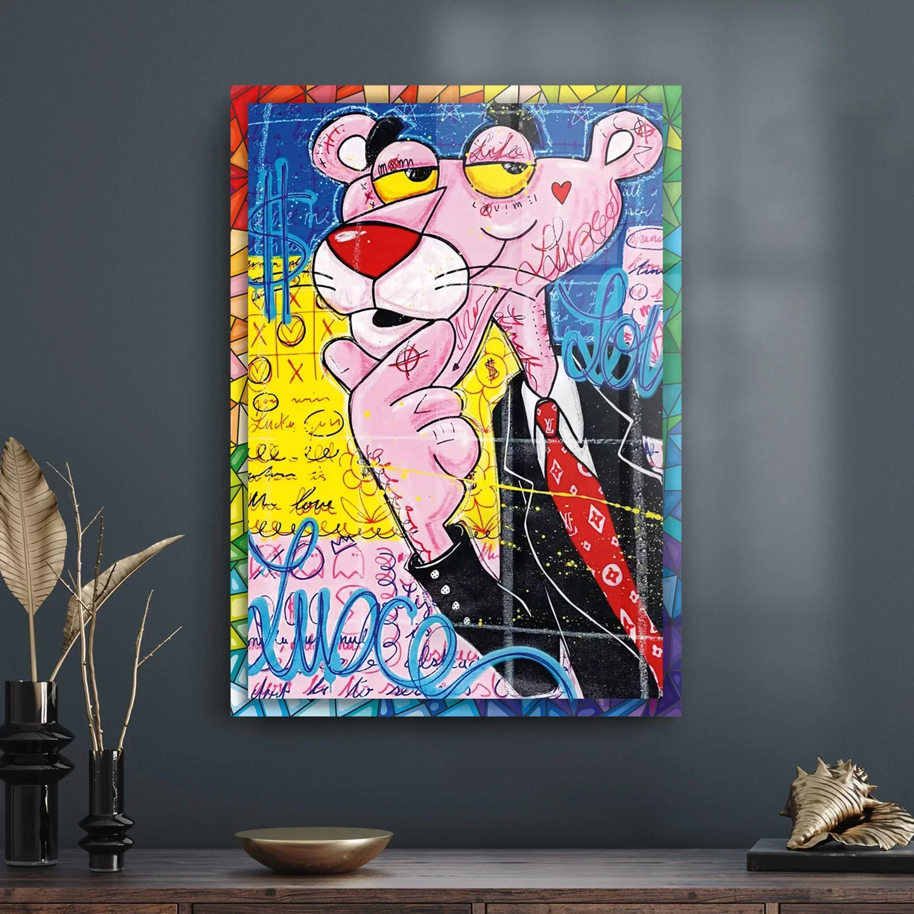 Picture of Decovetro Cam Tablo Pop Art Pembe Panter 30x40 cm